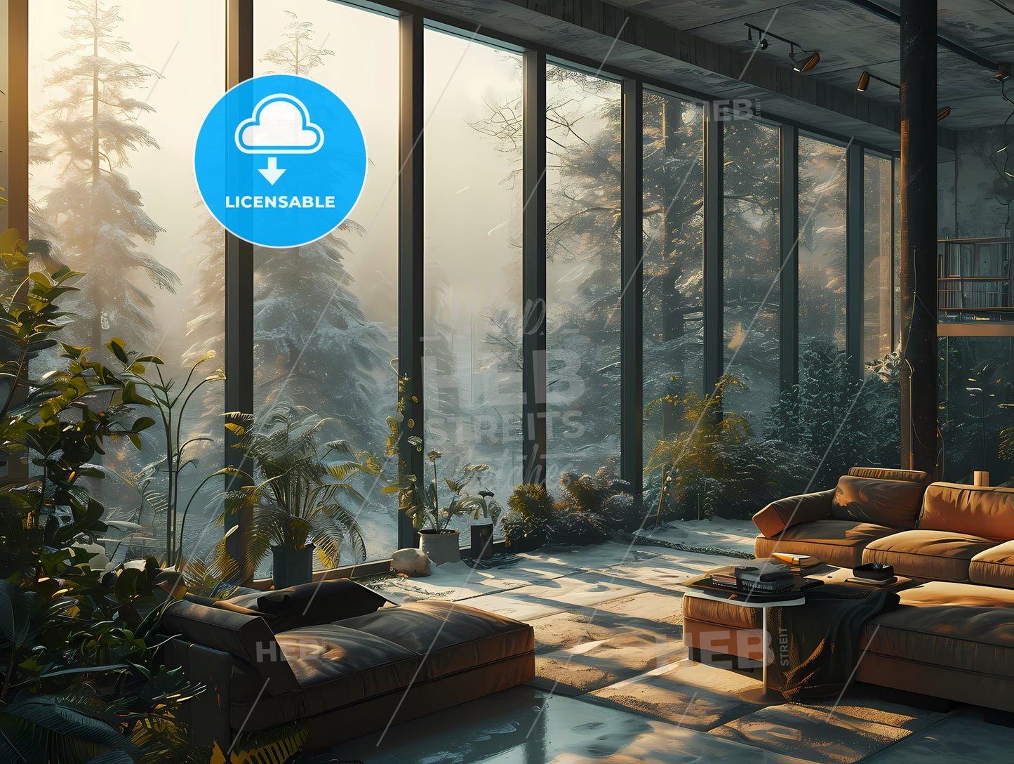 Comfortable Living Room, A Room With A Large Window And Trees