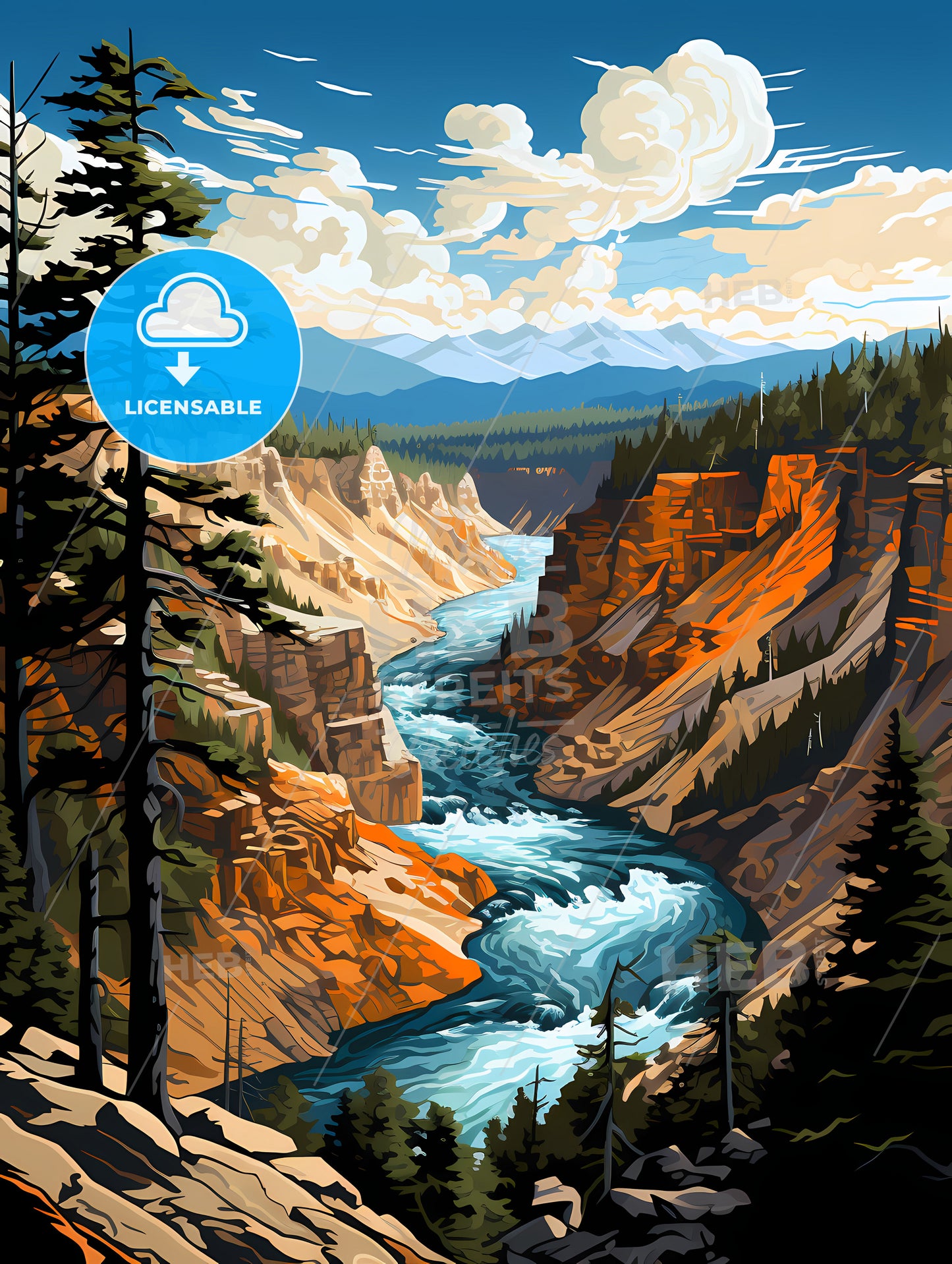 Yellowstone National Park, A River Flowing Through A Canyon
