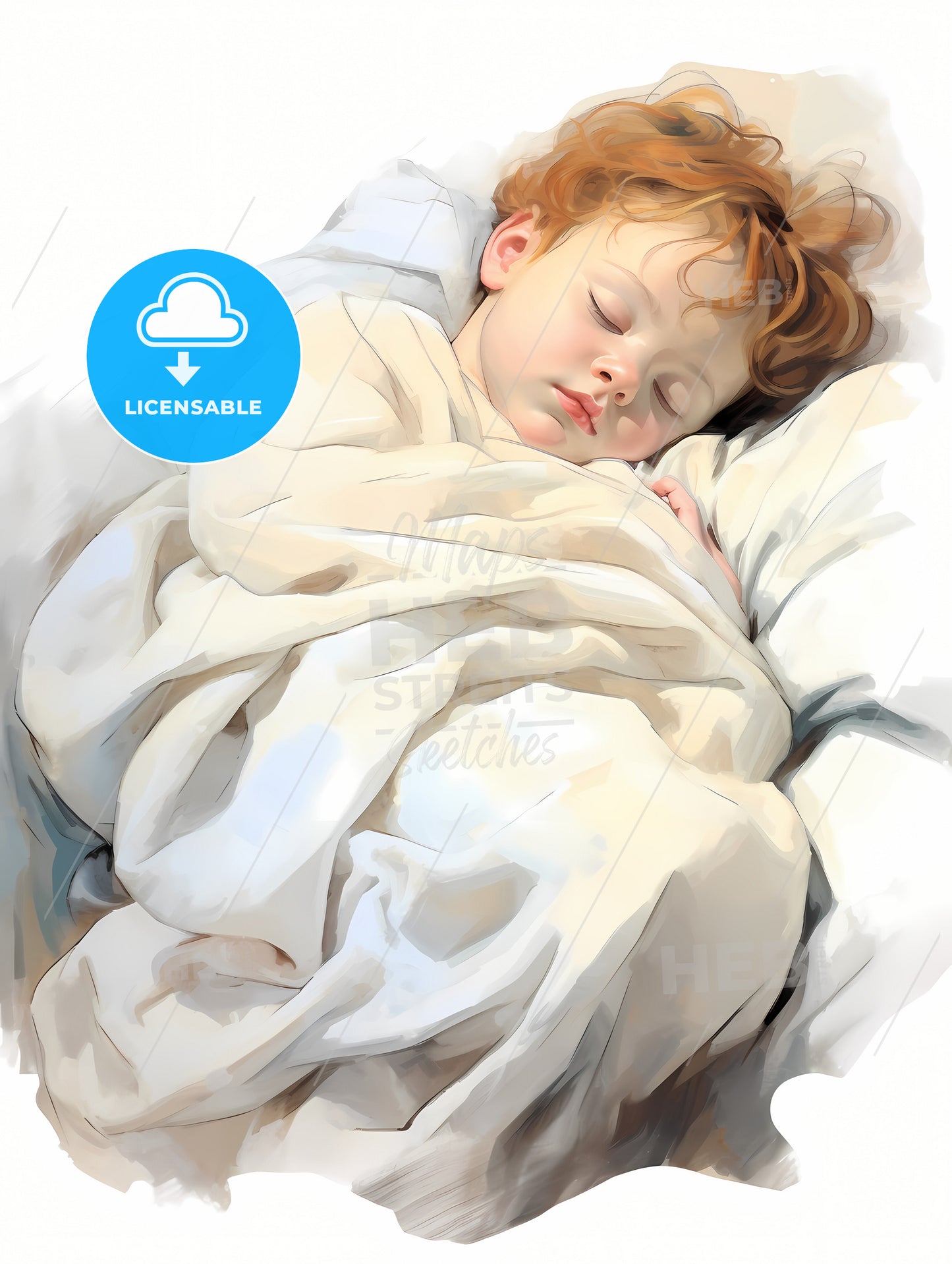 Baby Sleeping In A White Blanket, A Child Sleeping In A Blanket