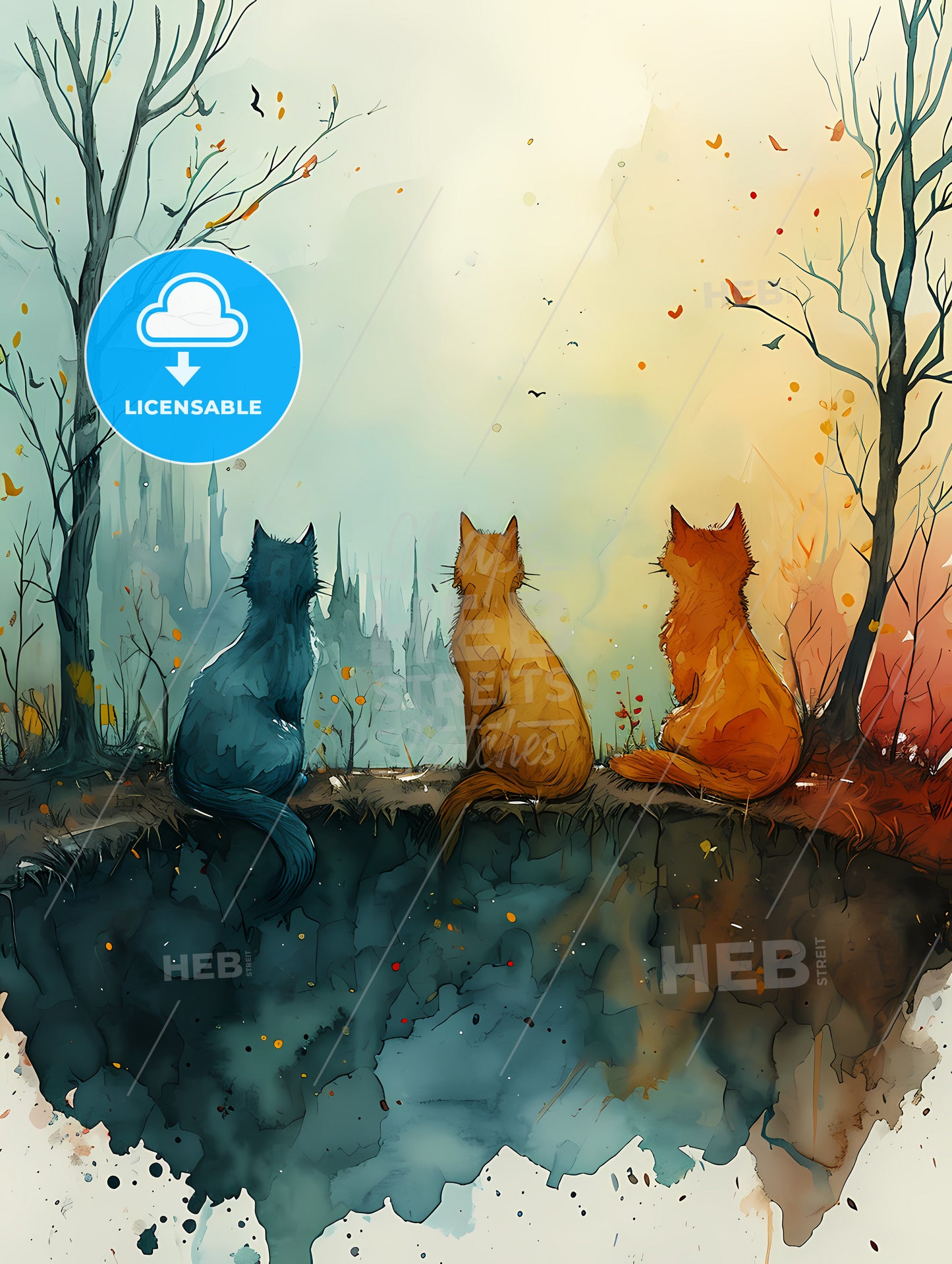 Cats Eclectic Squares On A White Background, A Group Of Cats Sitting On A Ledge