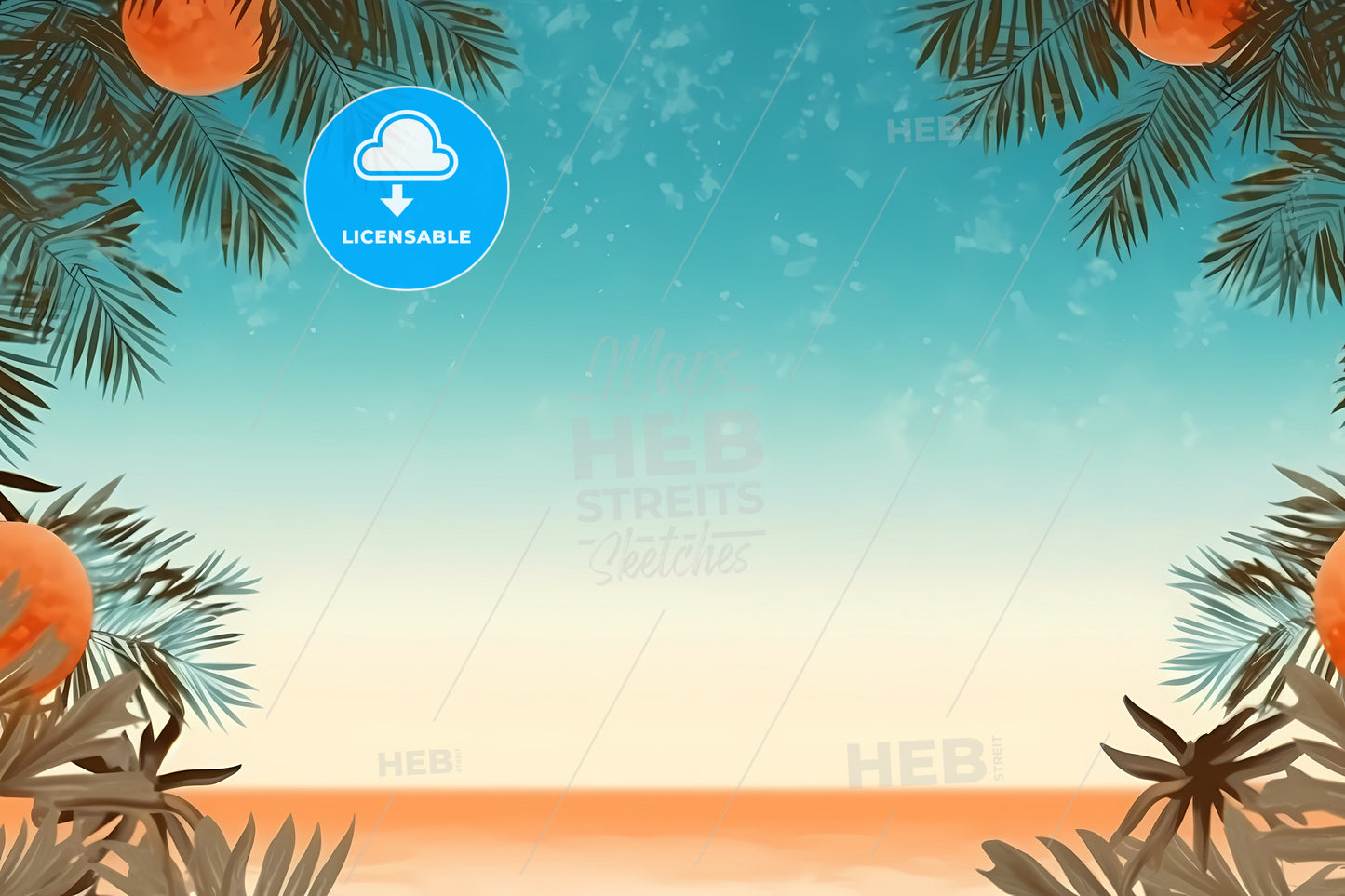 Summer Background With Copy Space, A Beach With Palm Trees And Blue Sky