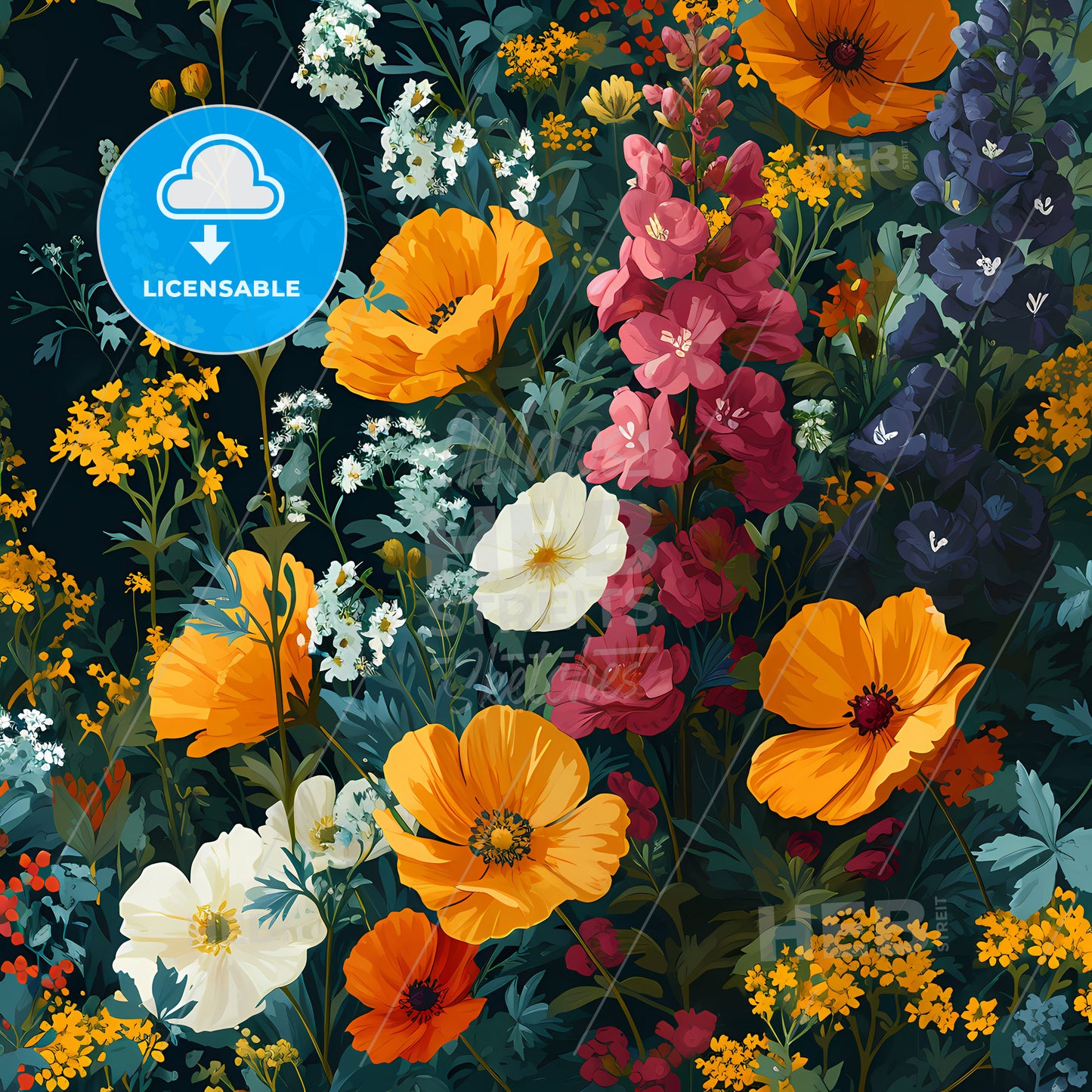 Lilac Violet Pink And Green Floral Pattern, A Painting Of Flowers In A Garden