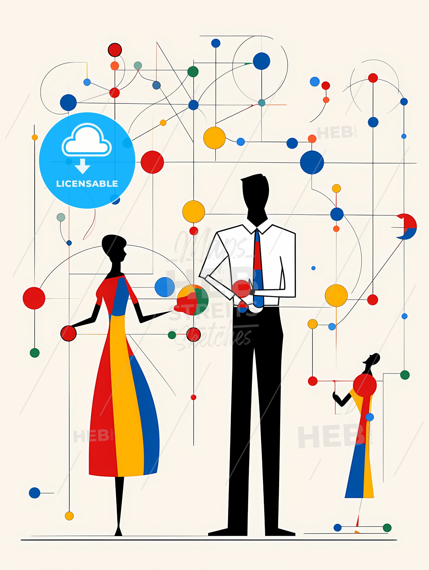 Minimalist Teacher Art, A Man And Woman Standing In Front Of A Colorful Pattern