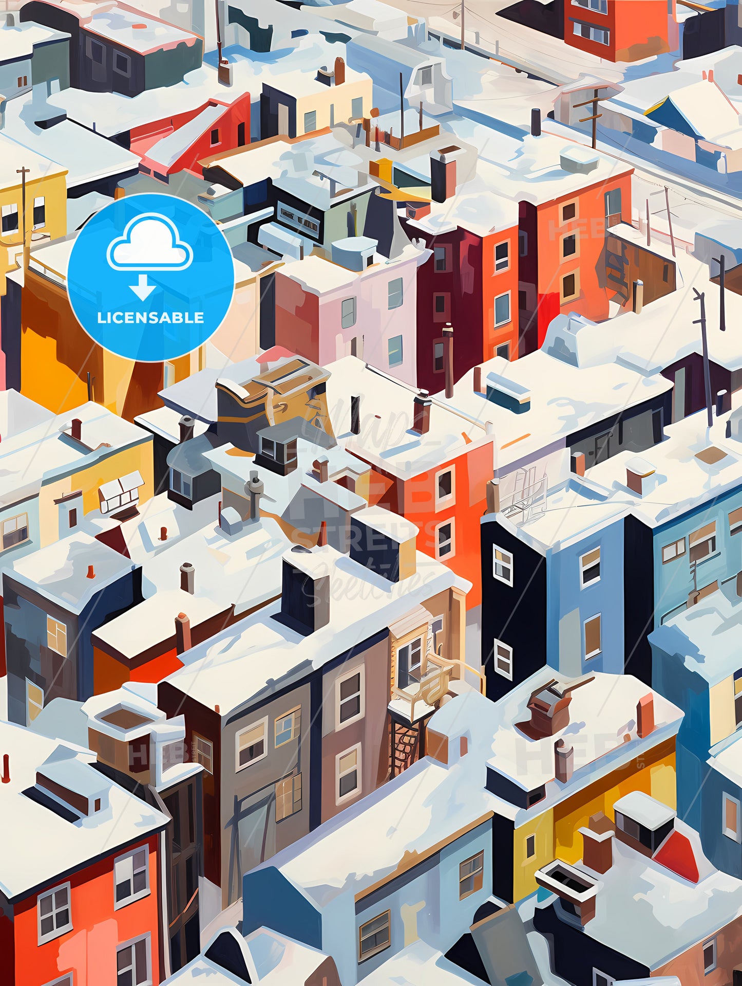 Snowy Urban Roofs Of New York City, A Group Of Buildings Covered In Snow