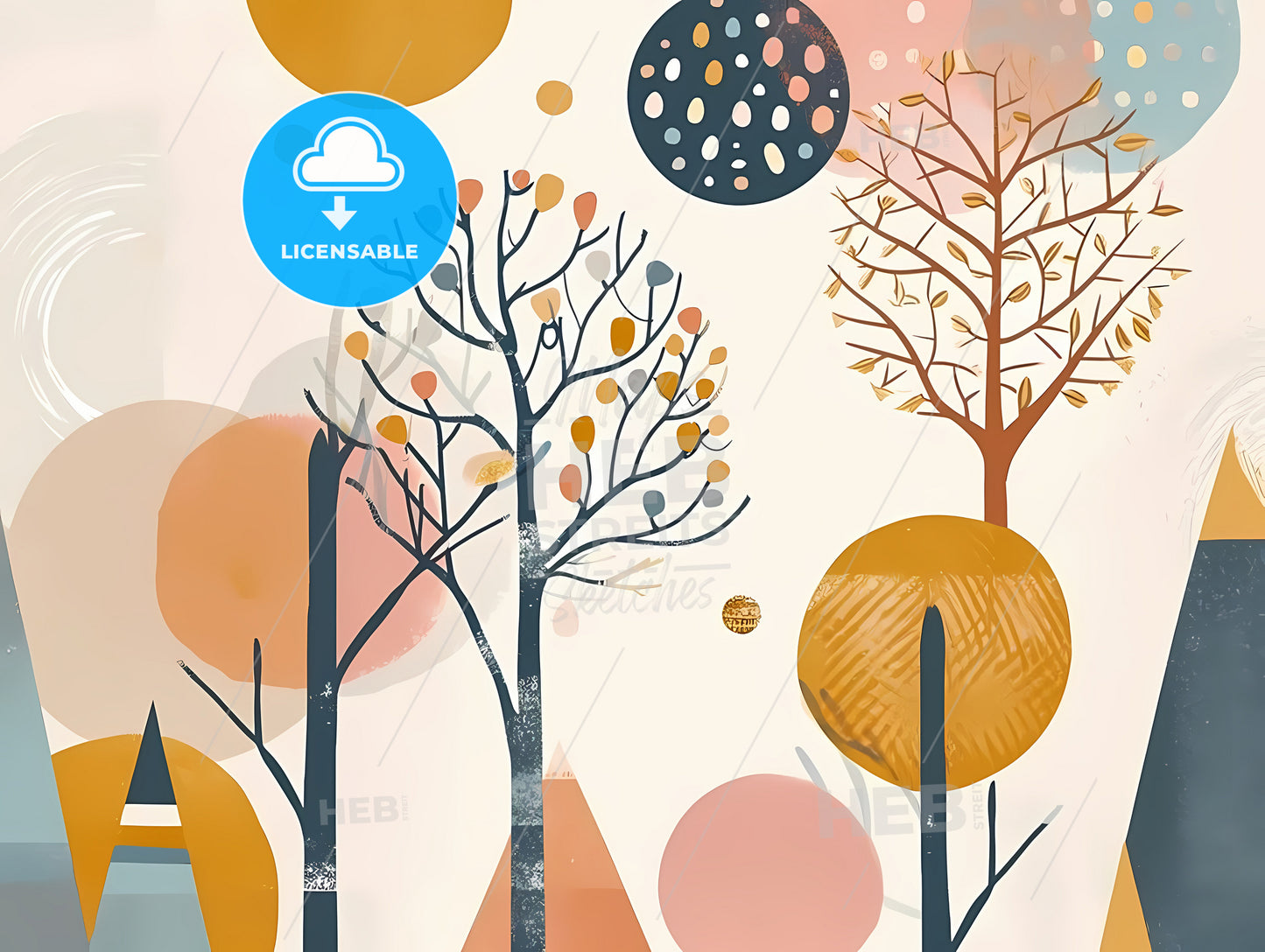 Sunny Background Soft And Gentle, A Colorful Trees And Circles