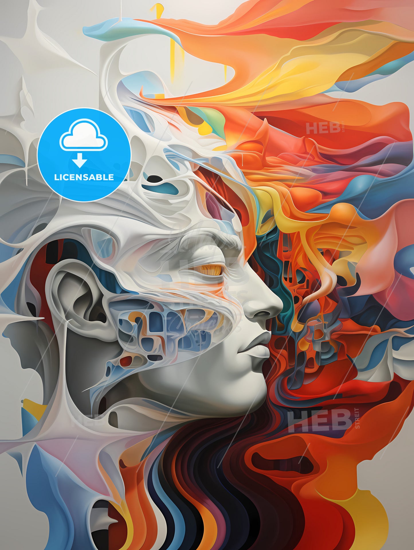 An Oil Painting, A Colorful Painting Of A Woman's Face