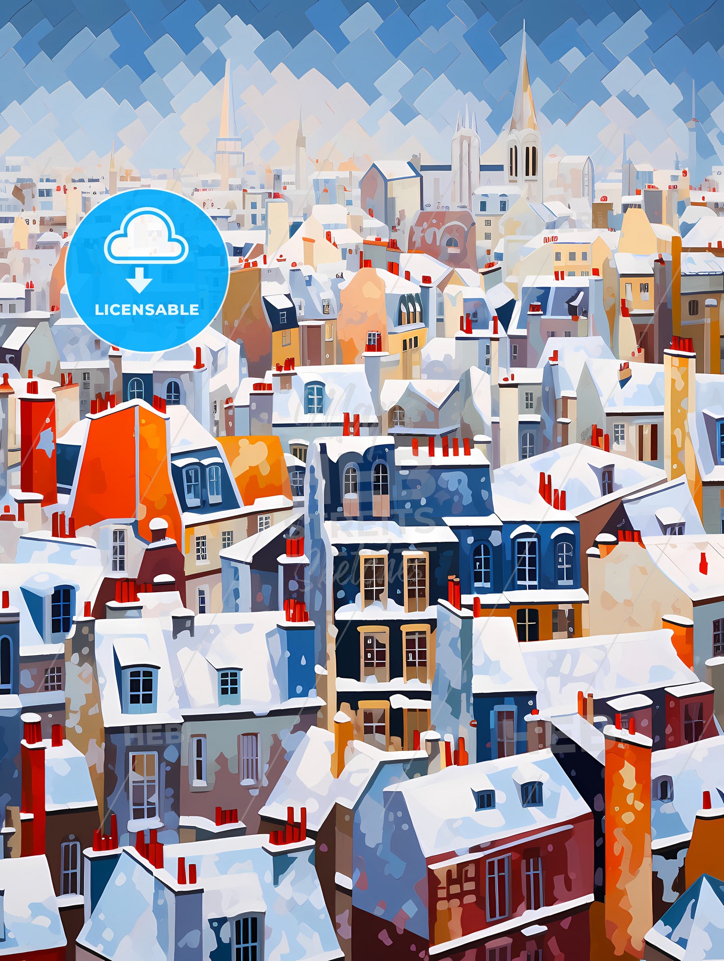Snowy Urban Roofs Of Paris, A City Covered In Snow
