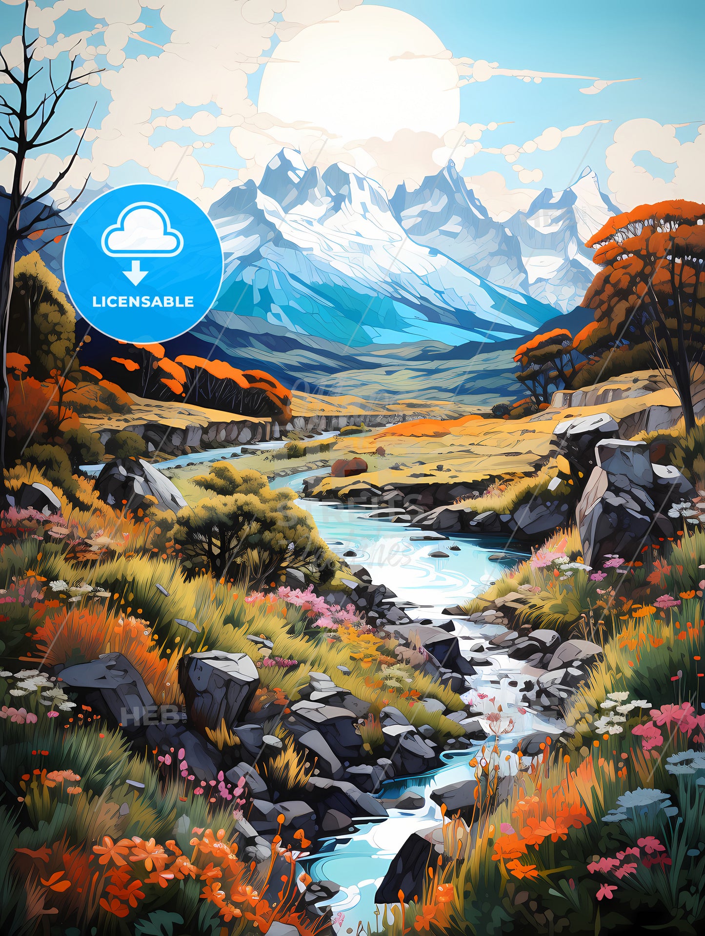 Torres Del Paine Natinal Park, A River Running Through A Valley With Mountains In The Background