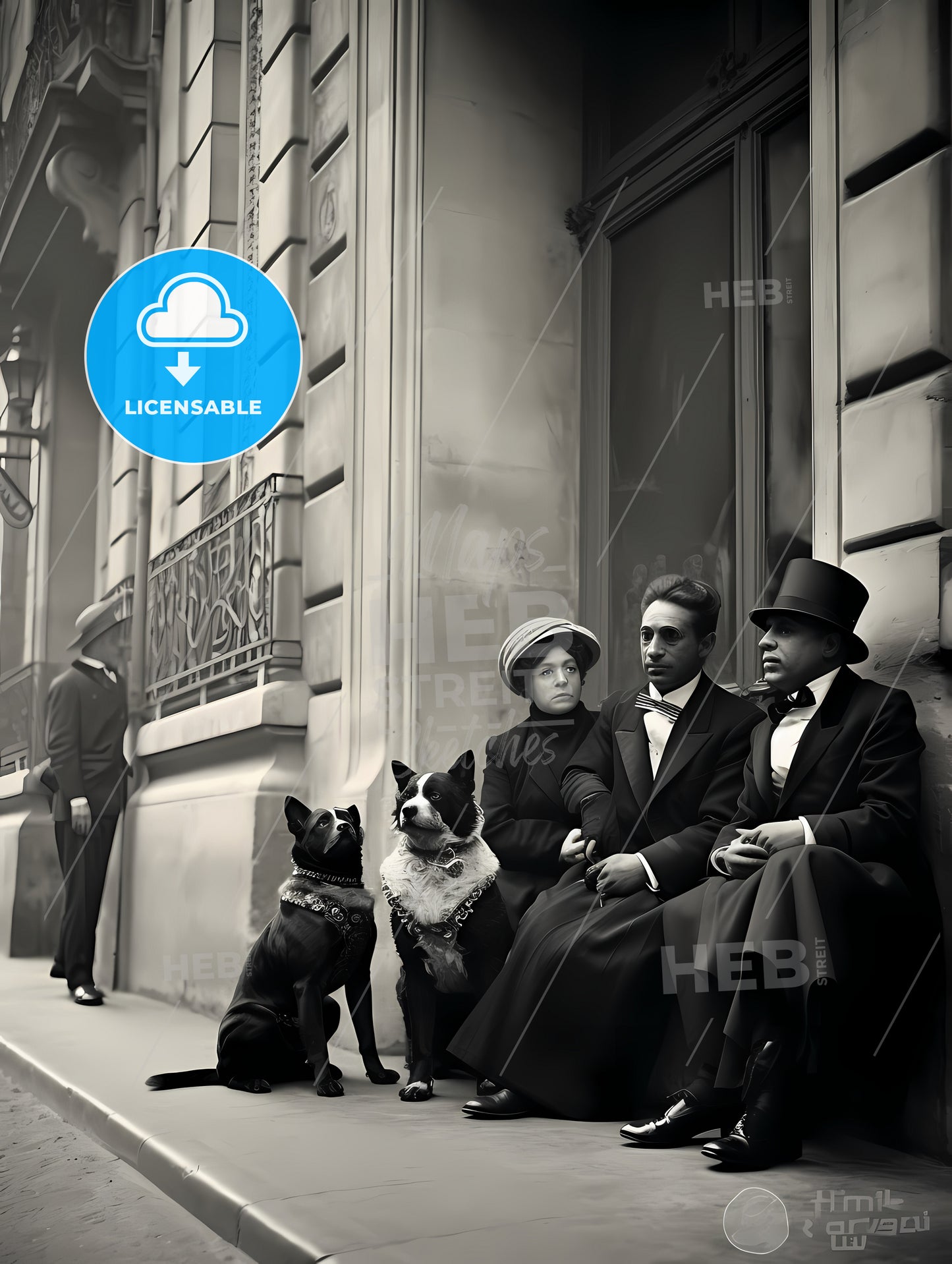 If Picasso Was A Photographer, A Group Of People Sitting On A Sidewalk With Dogs