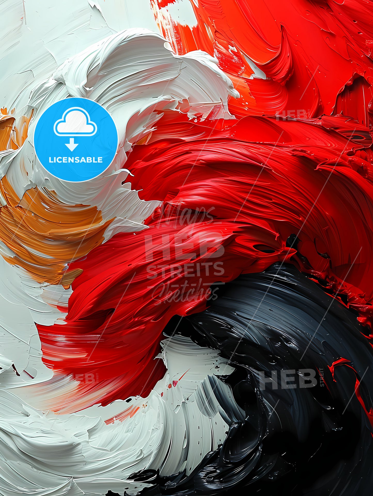 A Black Canvas With White And Red Stripes, A Close Up Of A Painting