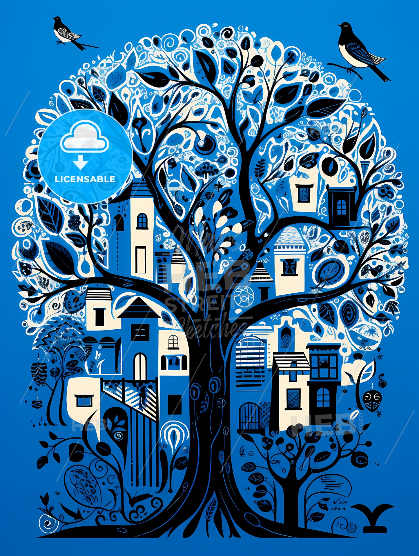 Electric Blue Israel, A Tree With Buildings And Leaves