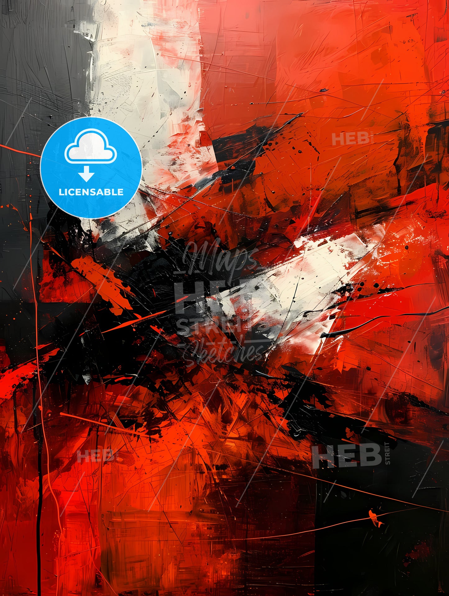 A Black Canvas With White And Red Stripes, A Painting Of Red And Black And White Stripes