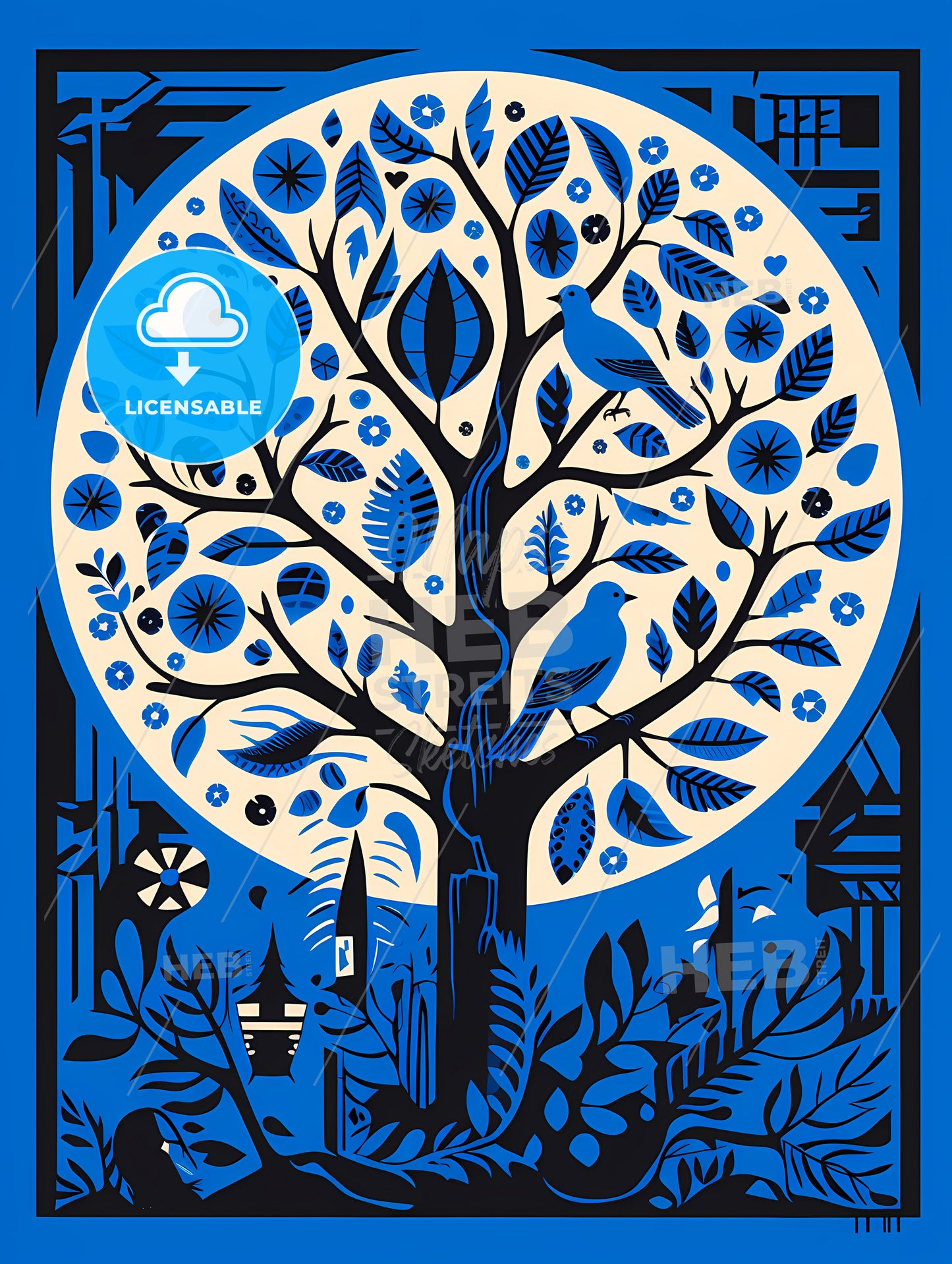 Electric Blue Israel, A Blue And White Tree With Birds