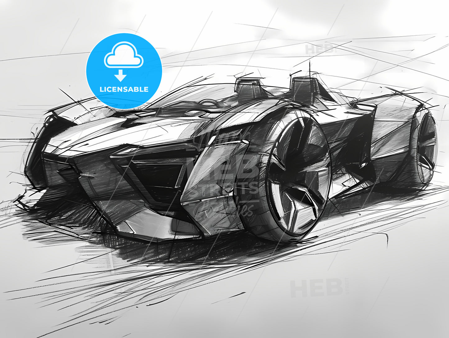 A Minimalistic Car Design, A Sketch Of A Futuristic Car