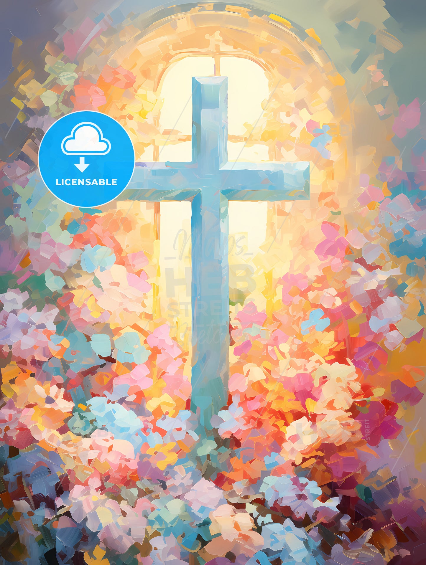 A Painting Of A Cross, A Cross In A Garden