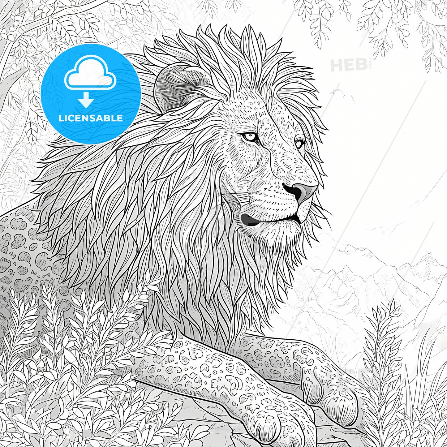 Hand Drawn Lion, A Lion Lying On A Rock