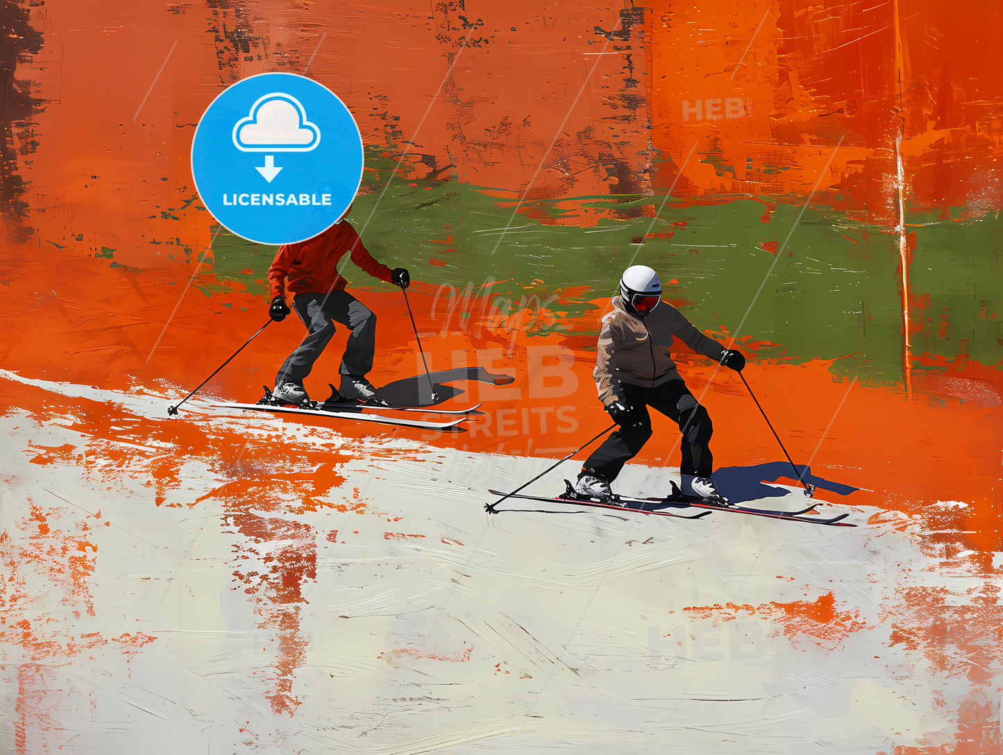 Two People Are Skiers In The Snow, A Couple Of People Skiing On A Snowy Slope