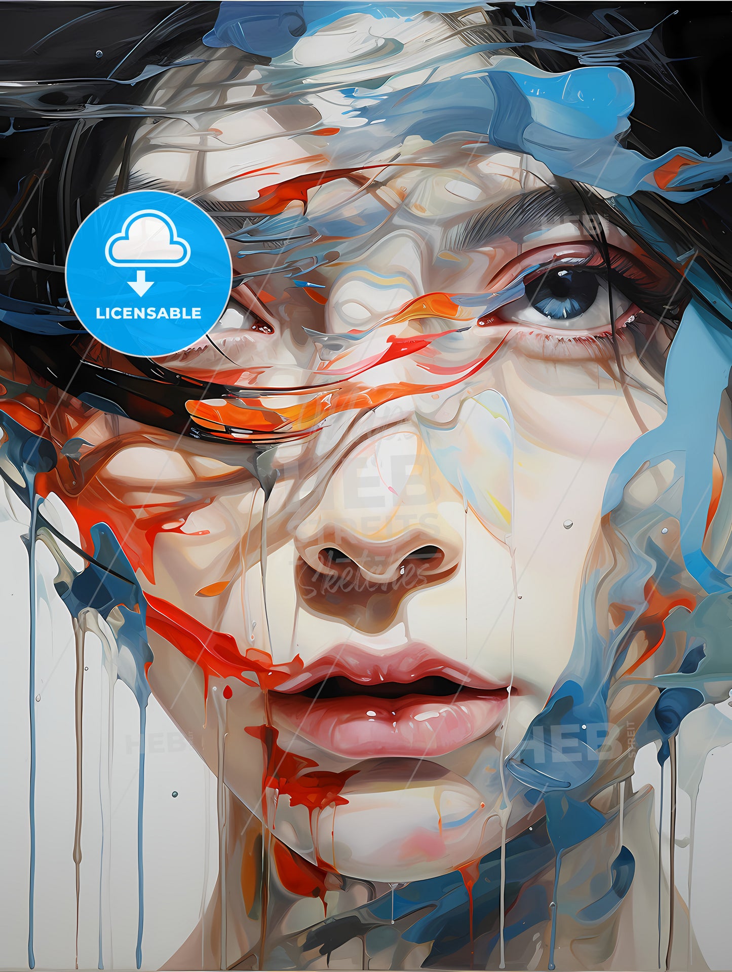 An Oil Painting, A Painting Of A Woman With Paint On Her Face