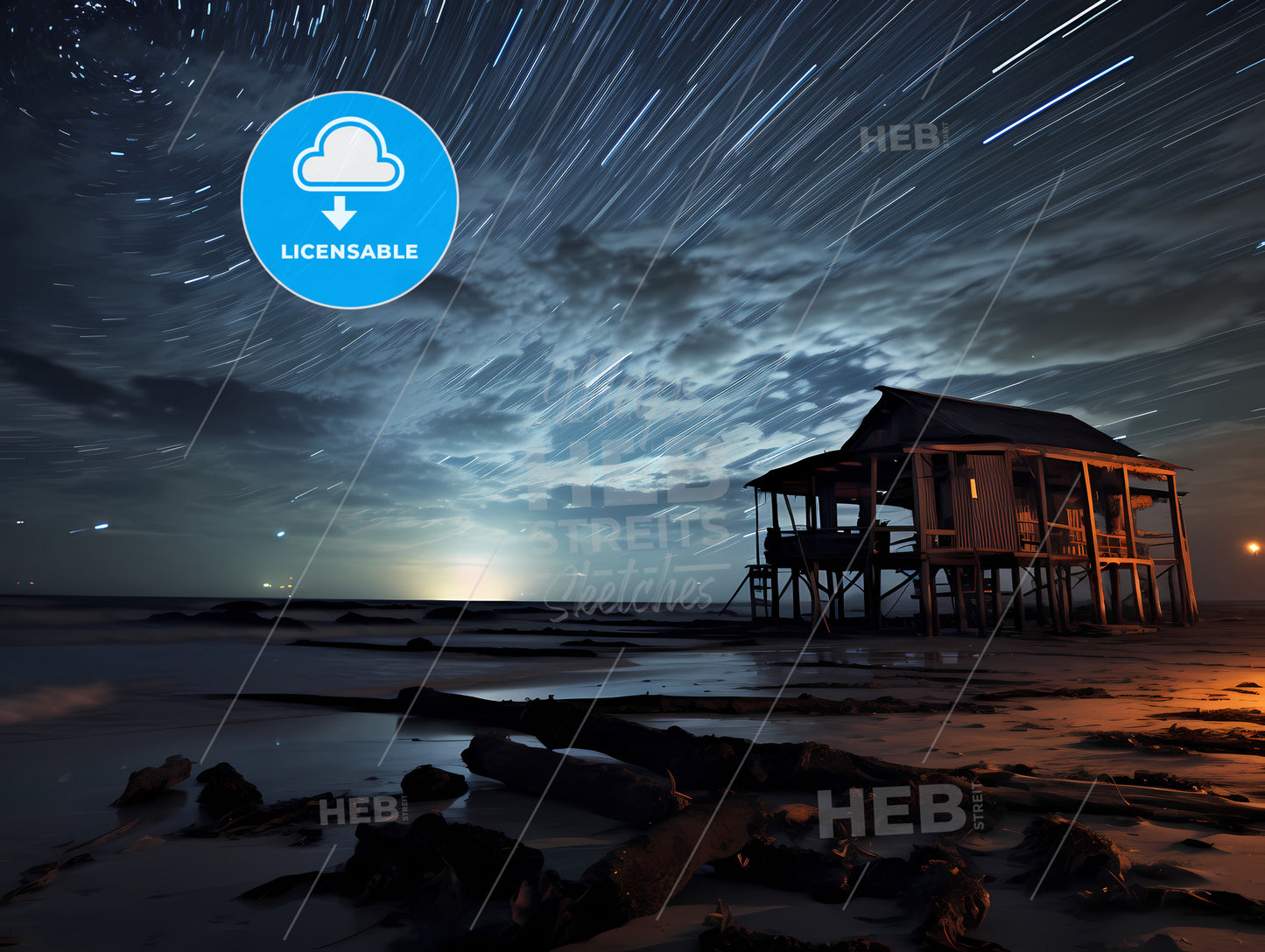 On The Beach In The South, A House On The Beach At Night