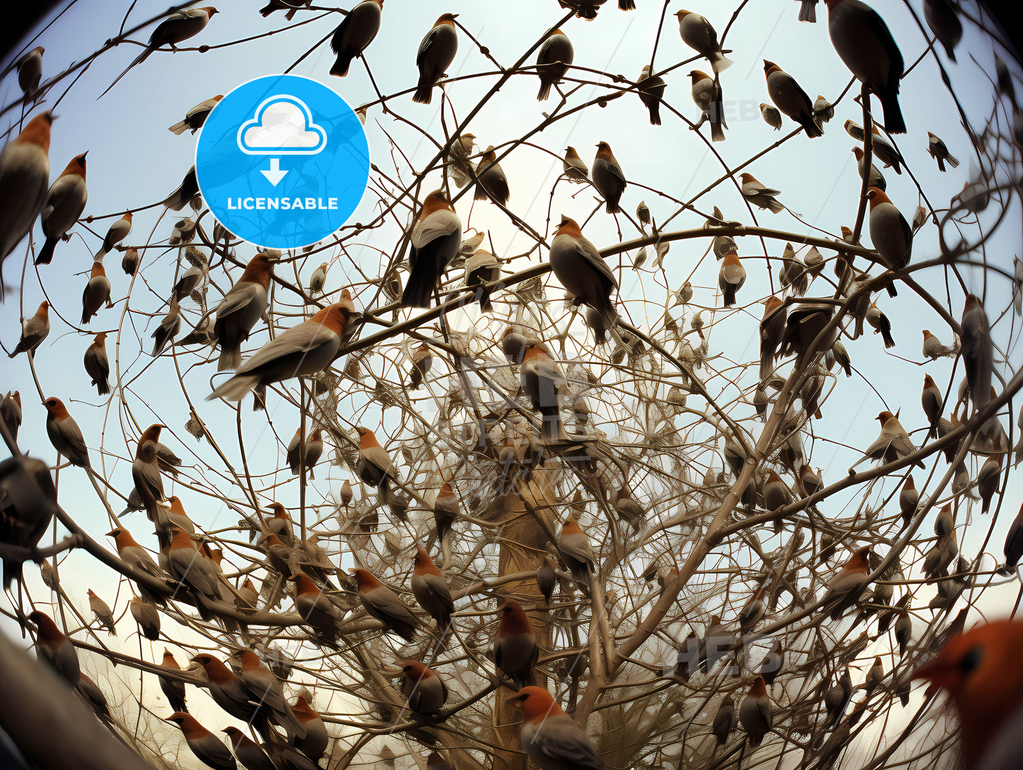 A Hundred Birds Are Singing, A Group Of Birds On A Tree