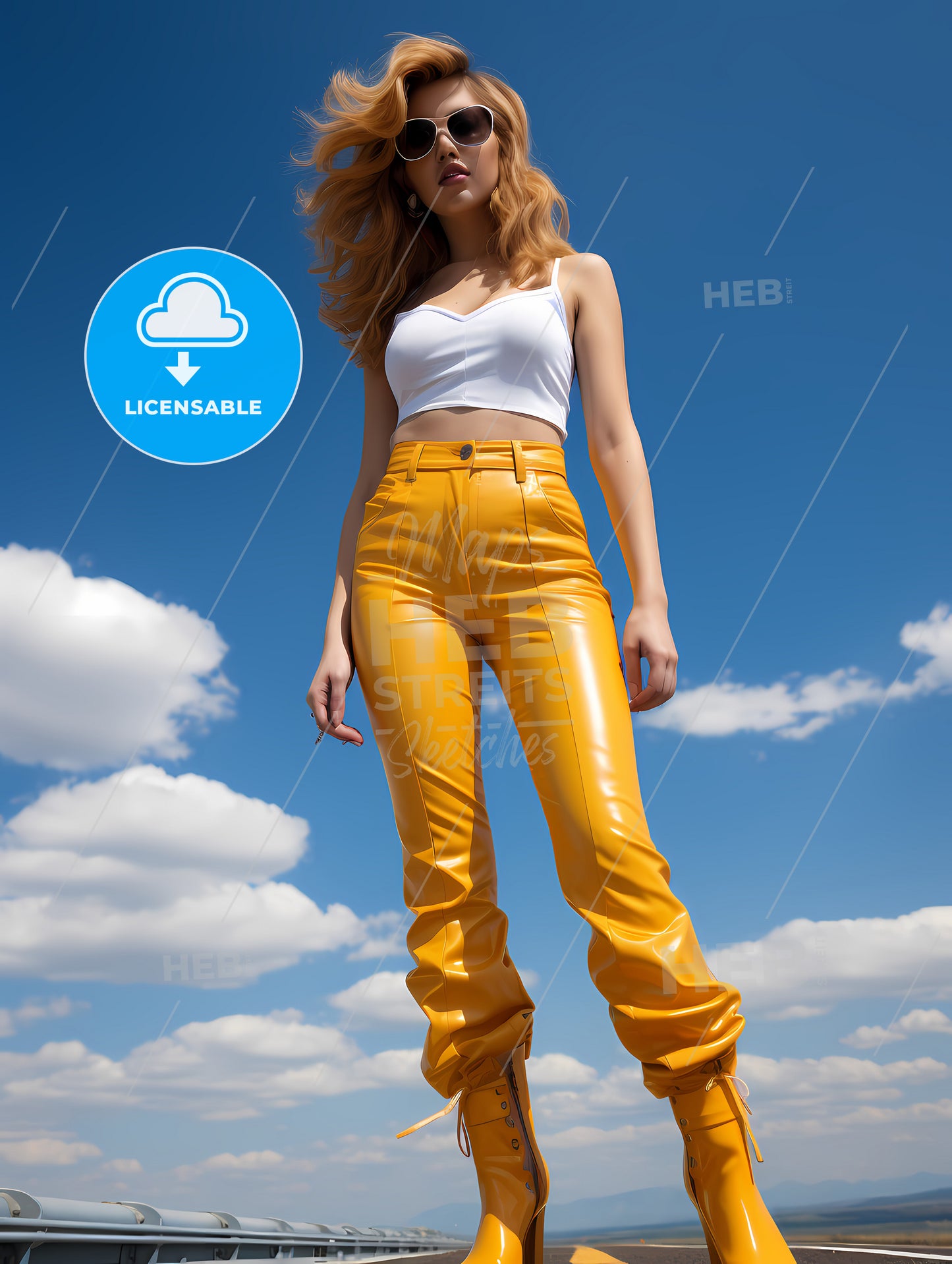 Young 30 Years Old Woman, A Woman In Yellow Pants And White Top