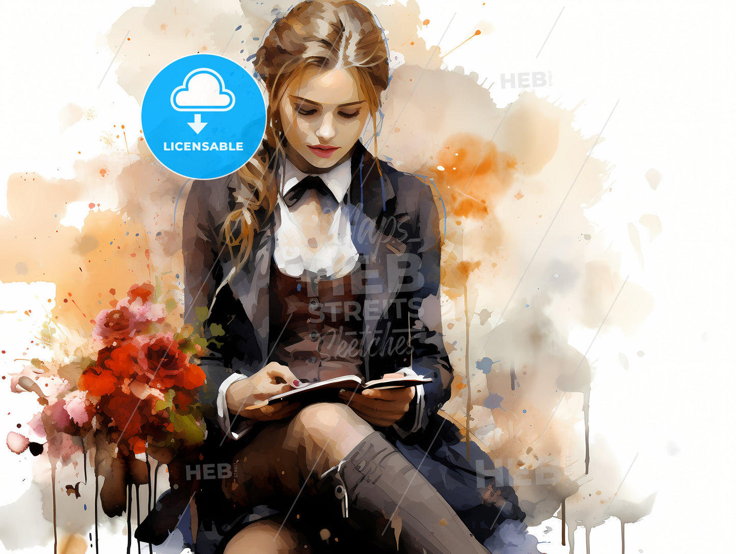 Teenagers Lie Decadently On A Park Bench, A Woman Sitting On A Bench Holding A Bouquet Of Flowers