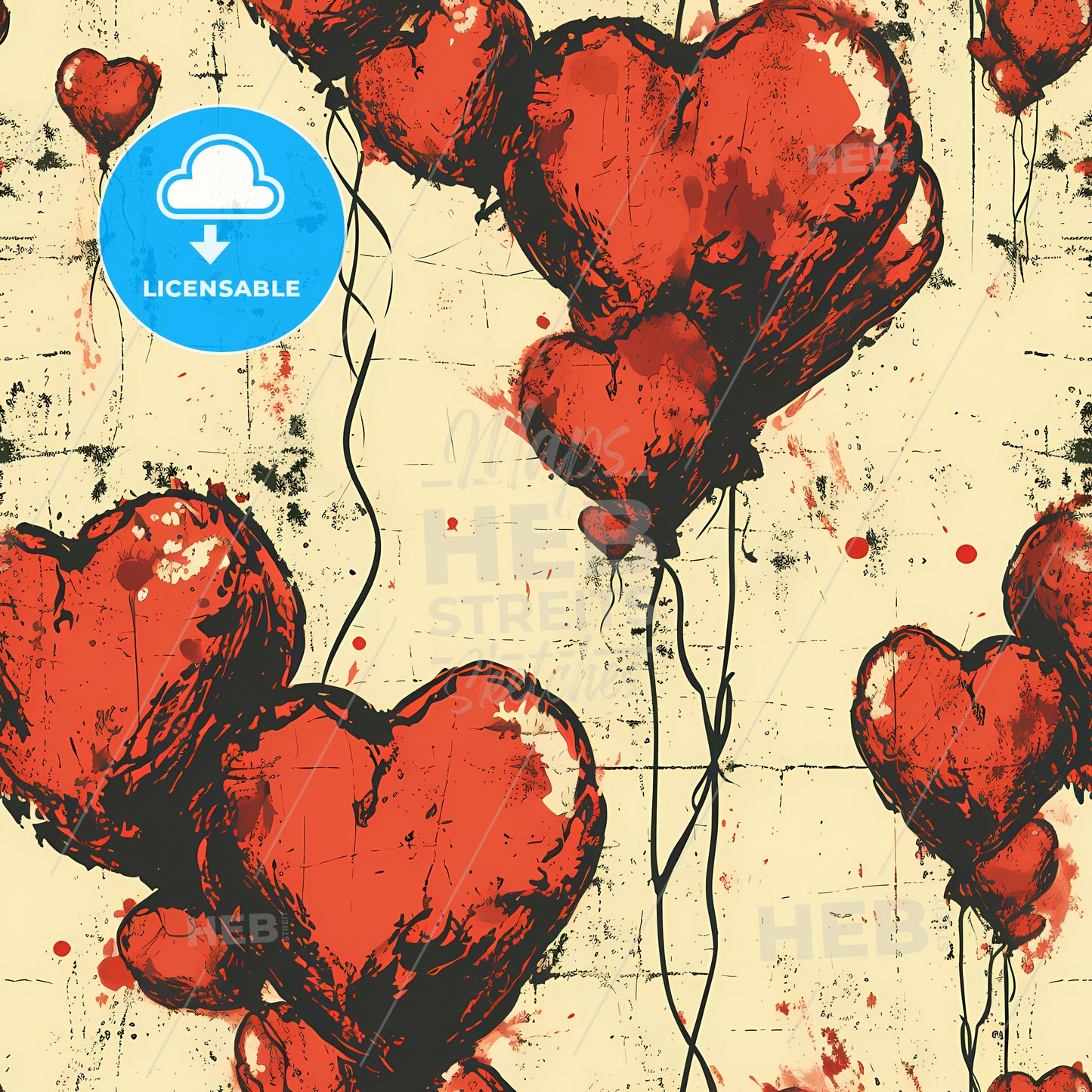 Retro White And Red Heart Balloons, A Red Heart Shaped Balloons