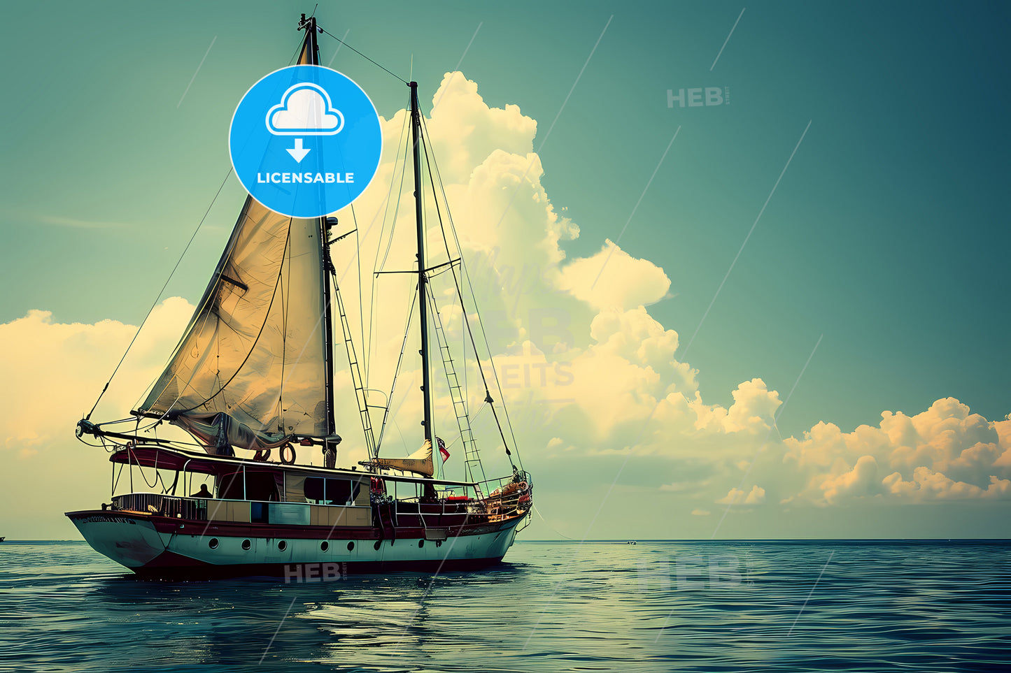 An White Sailboat In The Wind, A Sailboat On The Water