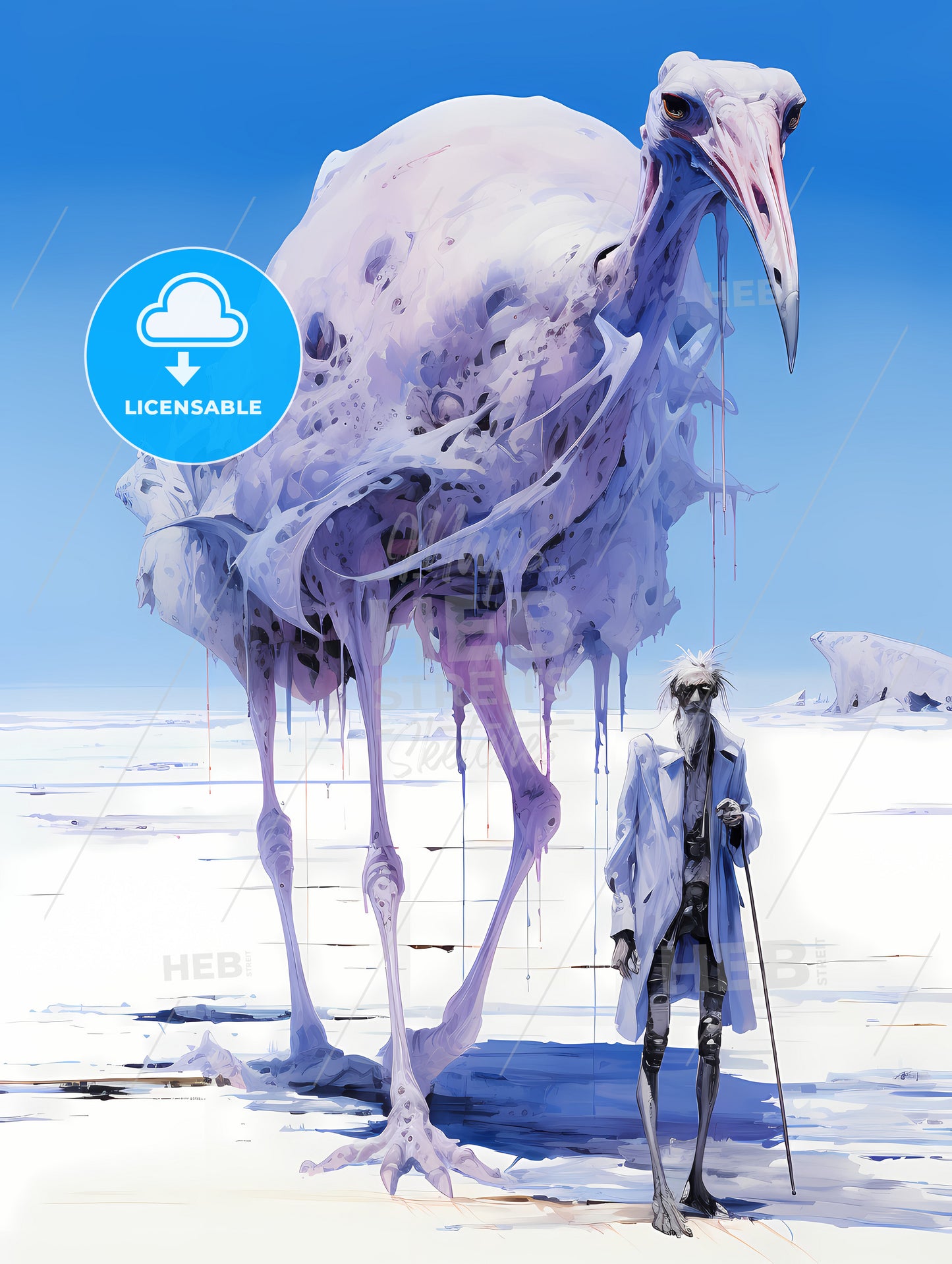 A Rider On A Large Ostrich, A Man Standing Next To A Large Bird