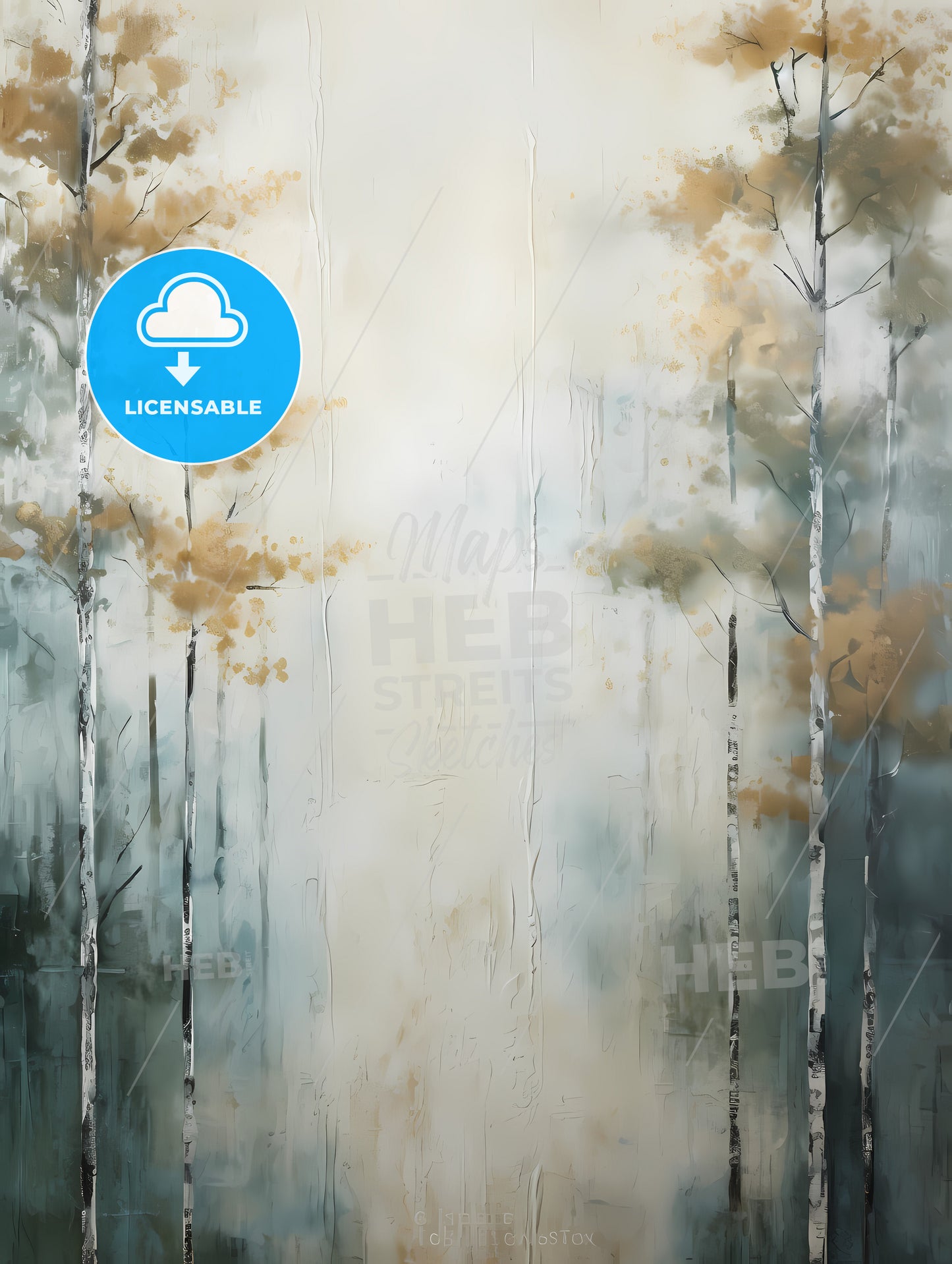 Painted Forest Of Trees In White, A Painting Of Trees In A Foggy Forest