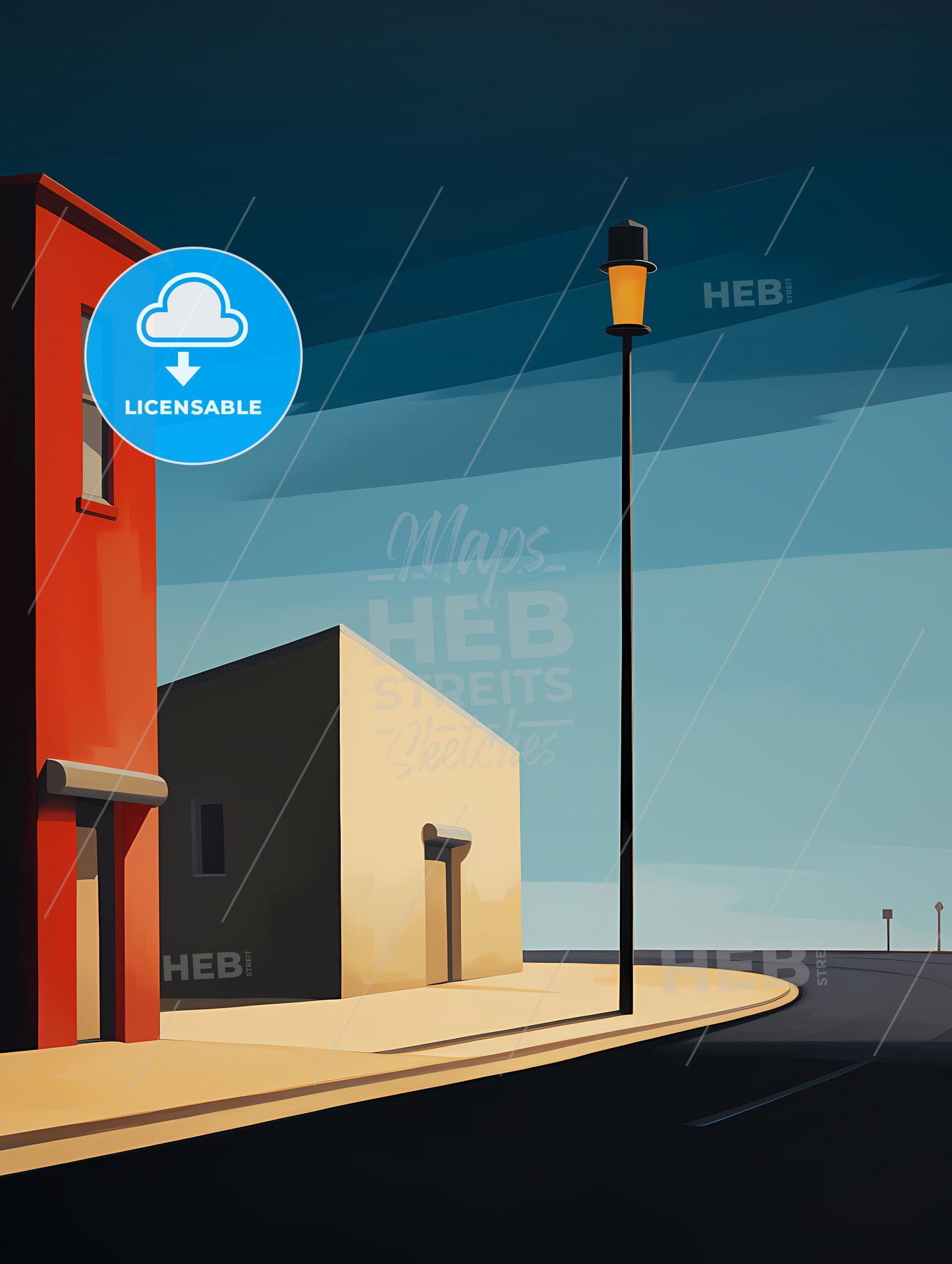 End Of The Road, A Street Light And A Building