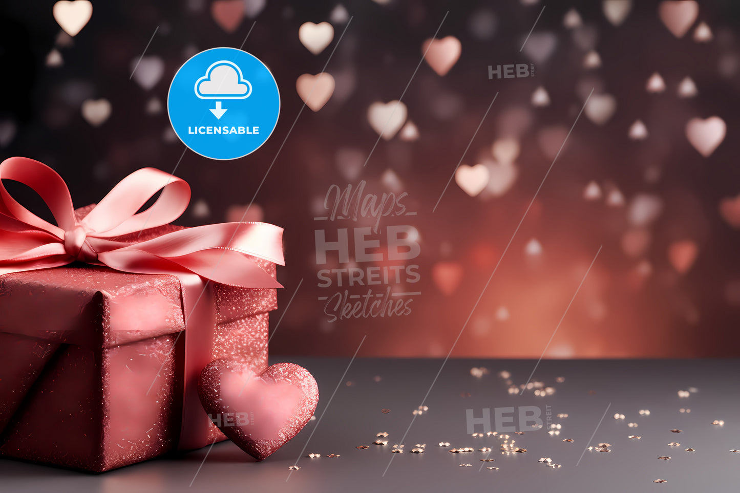 Happy Valentines Day, A Gift Box With A Bow And A Heart