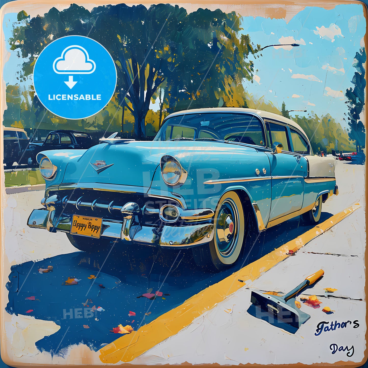 Happy Father's Day, A Blue Car Parked On The Side Of A Road