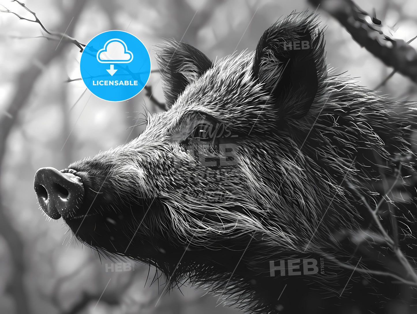 Wild Boar, A Black And White Image Of A Wild Boar