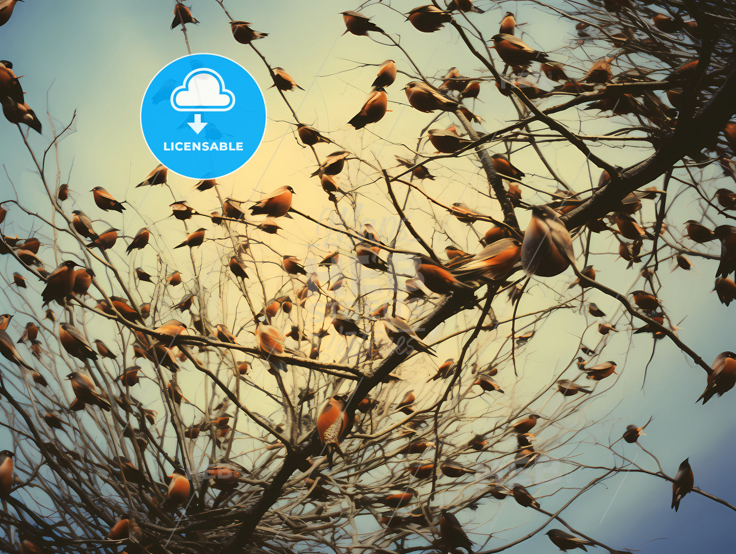 A Hundred Birds Are Singing, A Group Of Birds On A Tree