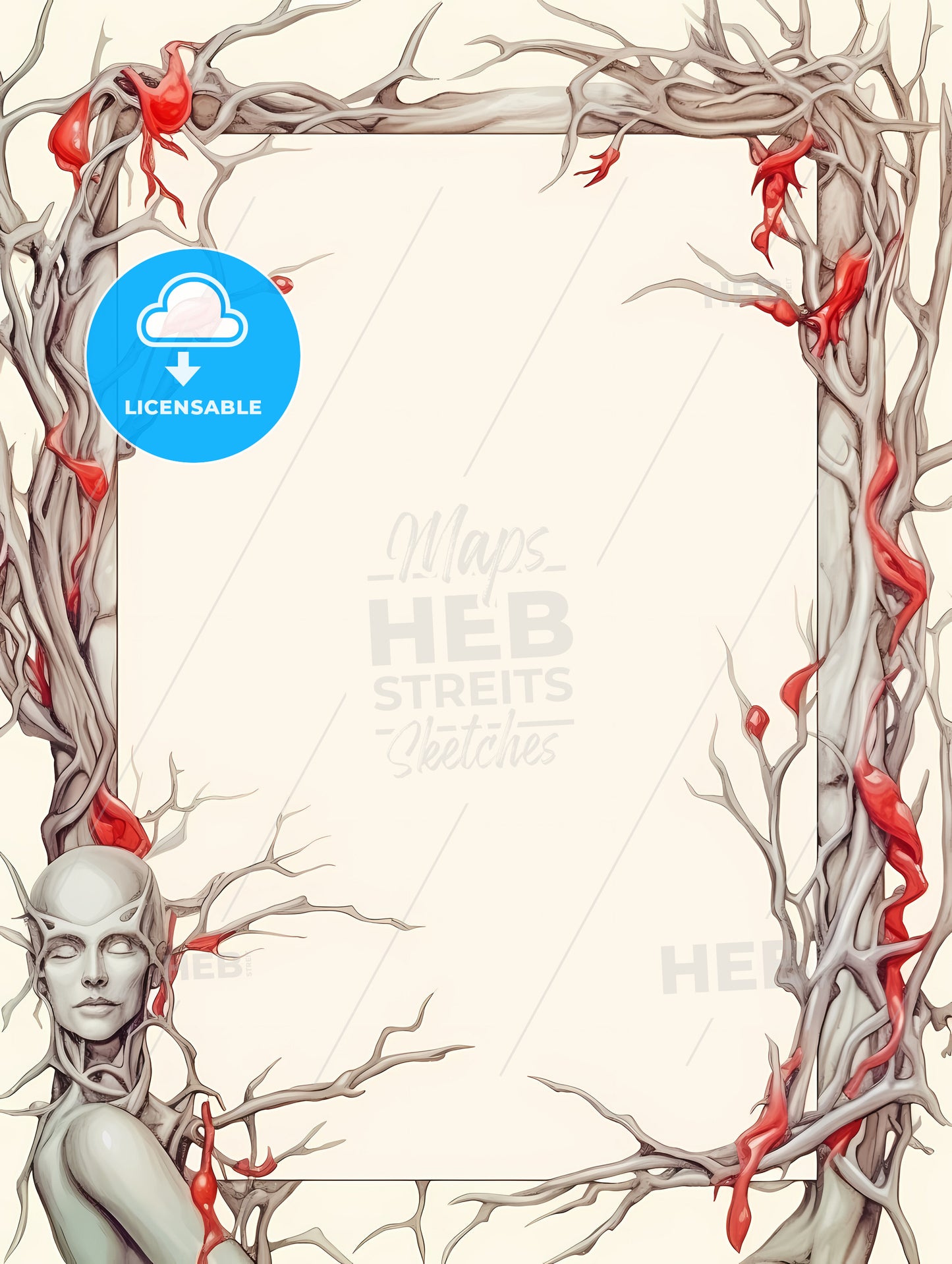 Holiday Frame Made From Christmas Tree, A Frame With Branches And A Human Head