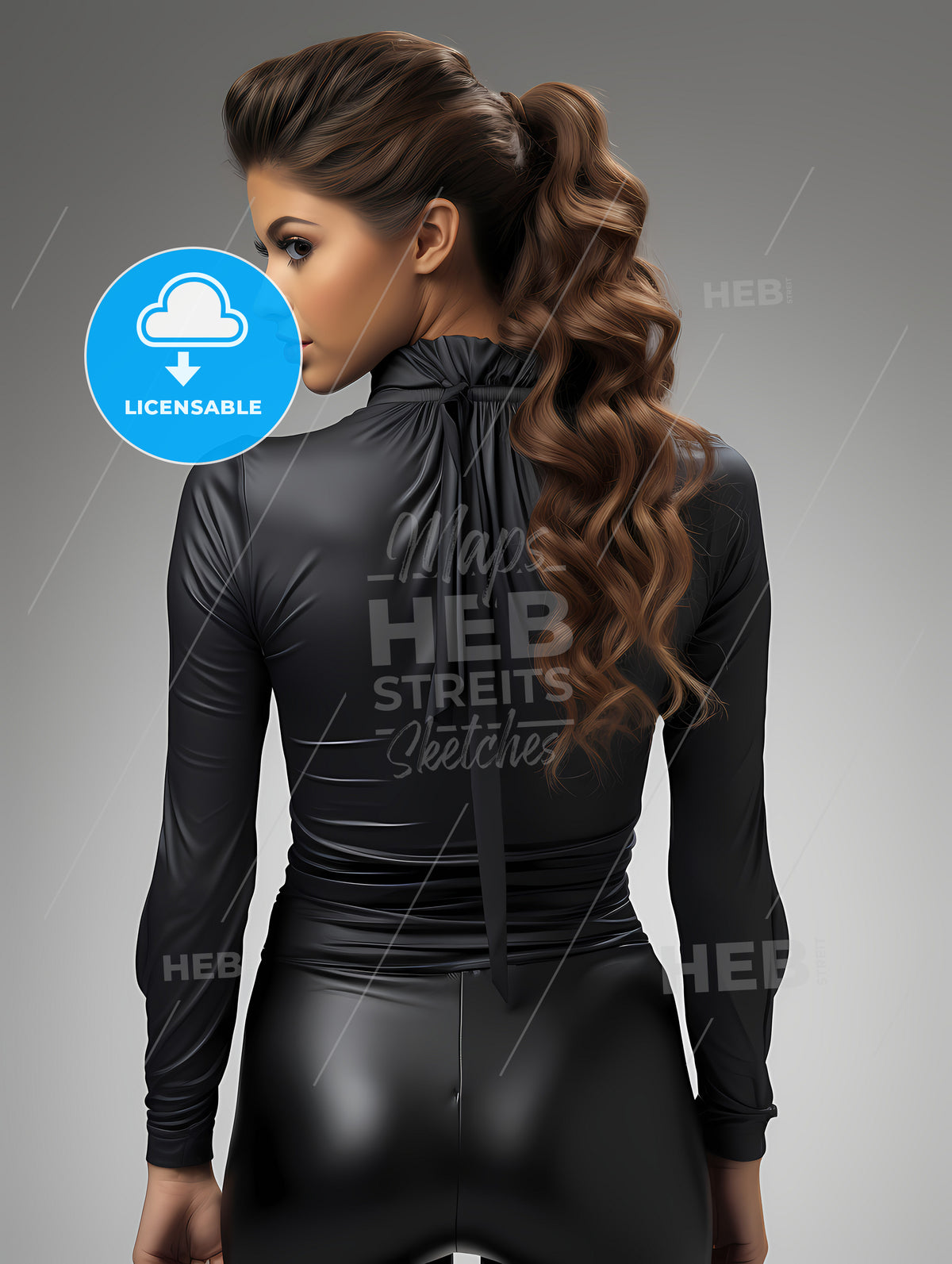 Full Body Back View, A Woman In A Black Outfit