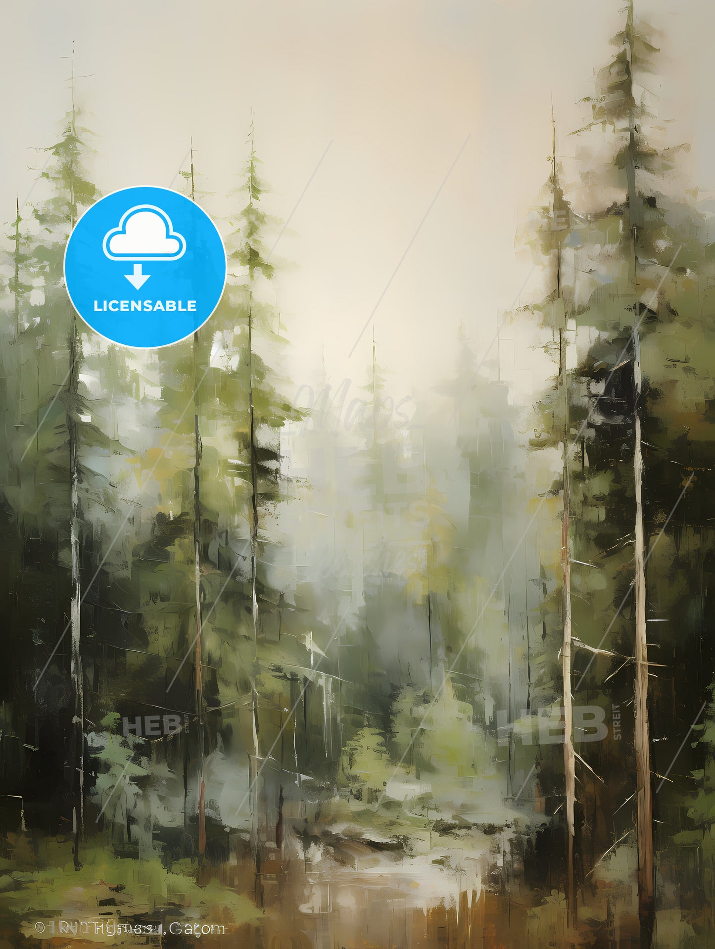 A Painting Of Green Forest Trees, A Painting Of A Forest