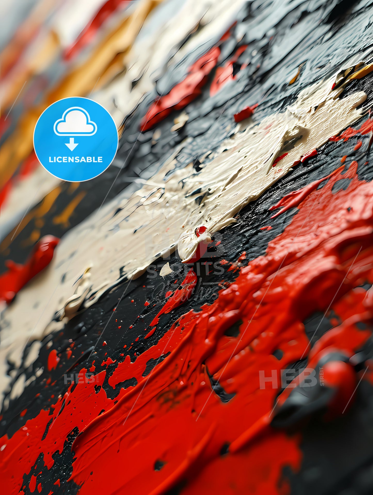 A Black Canvas With White And Red Stripes, A Close Up Of A Painting