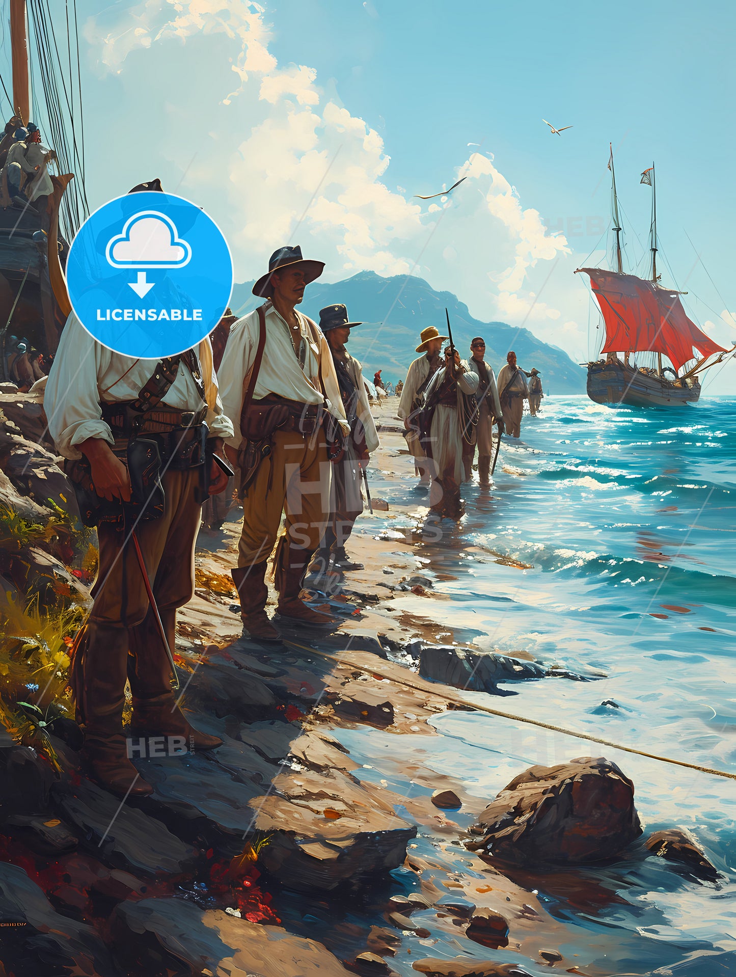 Injured Soldiers, A Group Of Men Standing On A Beach