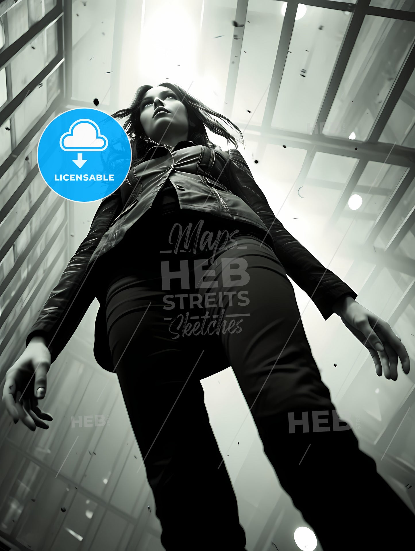 Girl Model Shooting Low Angle Shot, A Woman Walking Up A Stairs