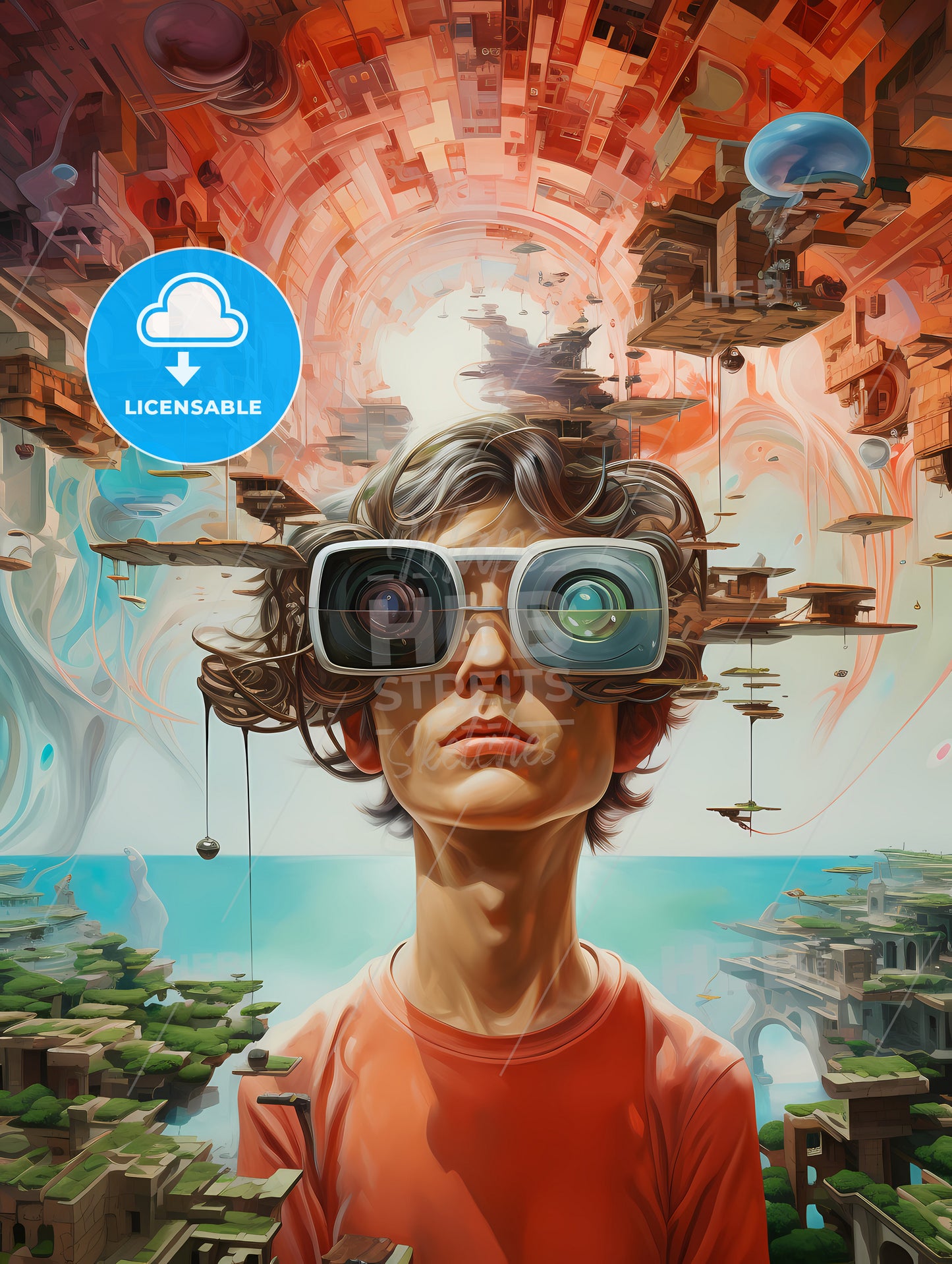 An Oil Painting, A Boy Wearing Large Glasses