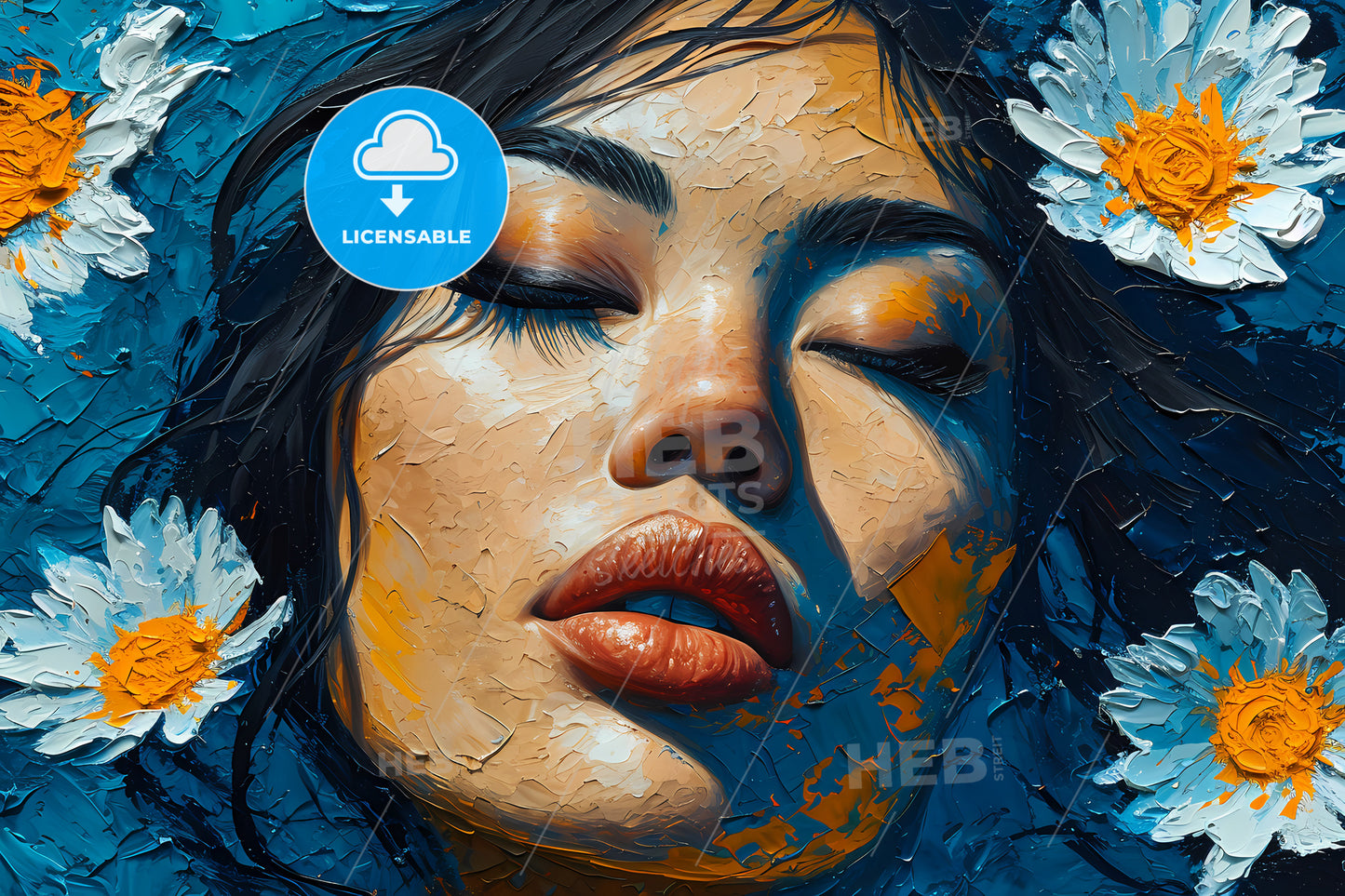 Oil Painting Of Portrait Of The Girl, A Painting Of A Woman With Flowers