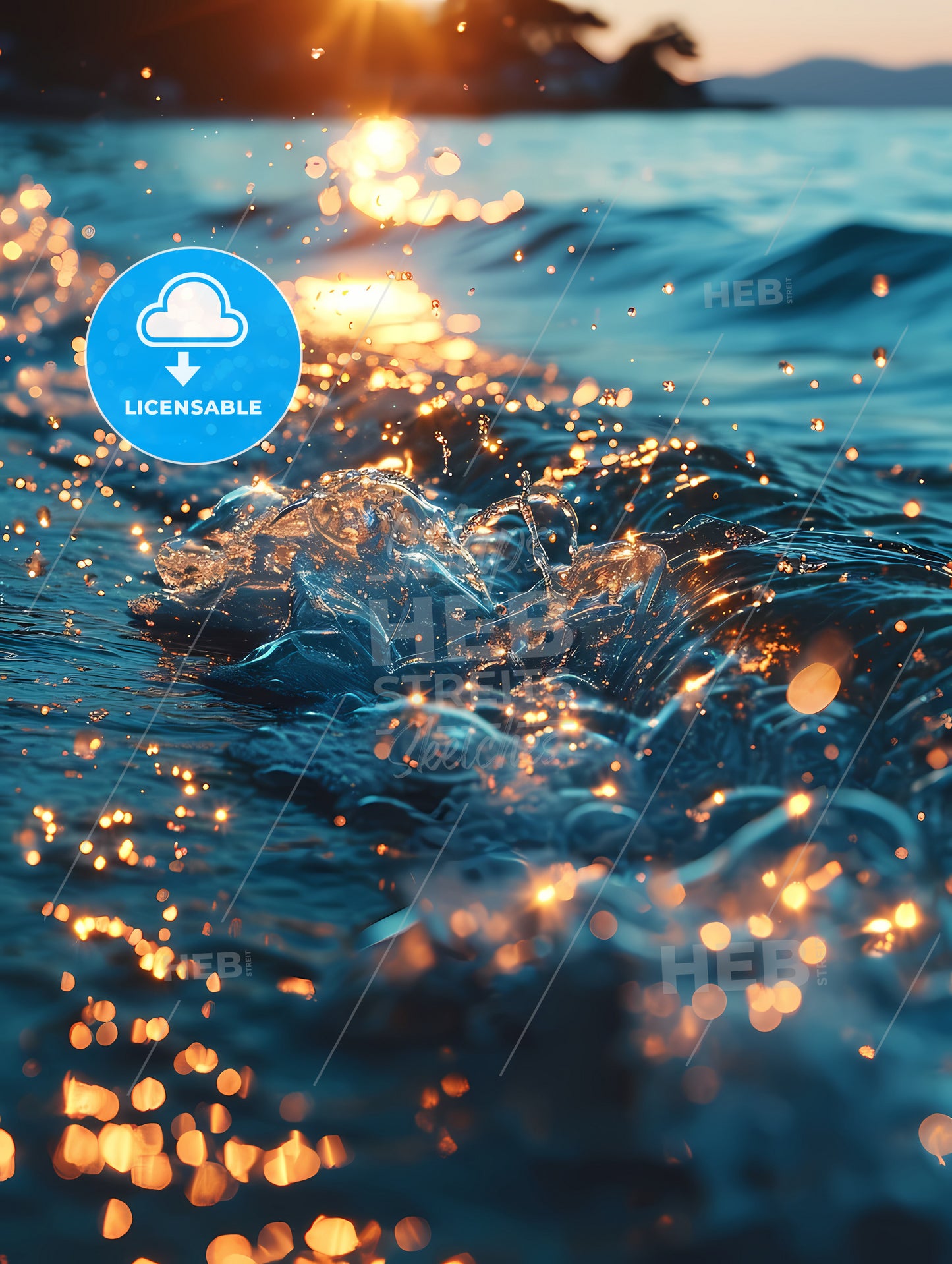 Sunset Kissing The Shimmering Ocean, Water With Orange Lights On It