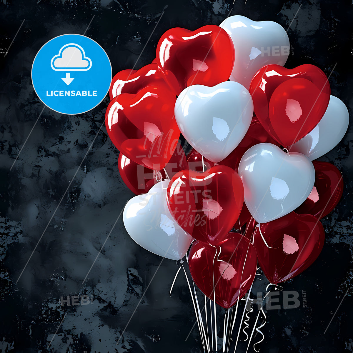 Retro White And Red Heart Balloons, A Bunch Of Red And White Balloons