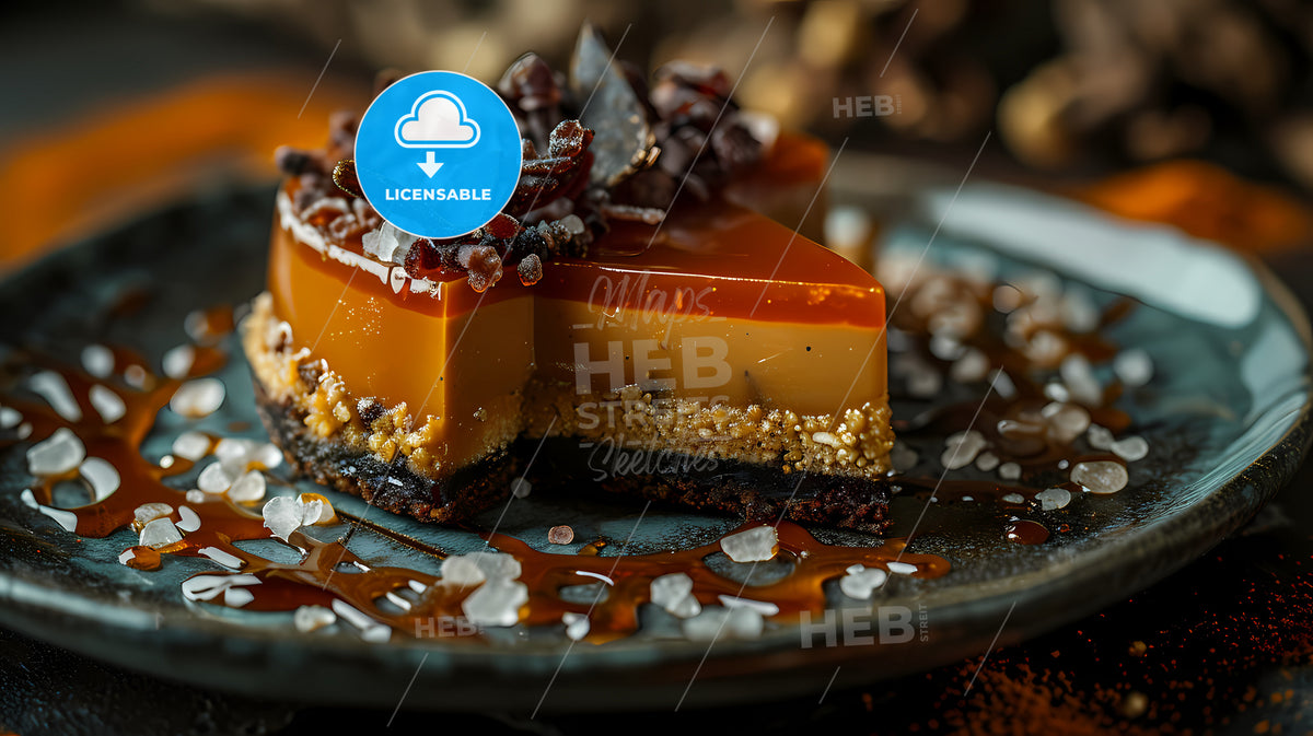 Very Thick Caramel Jam With Sea-Salt, A Piece Of Cake On A Plate