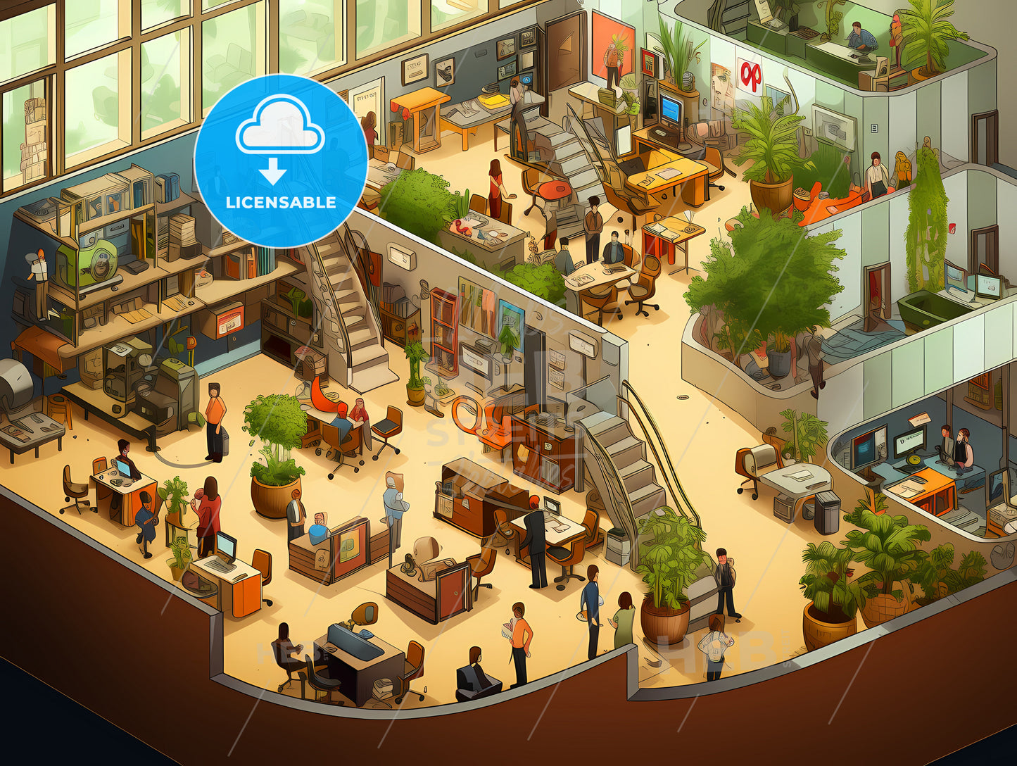 A Birds Eye View Of An Office, A Group Of People In An Office