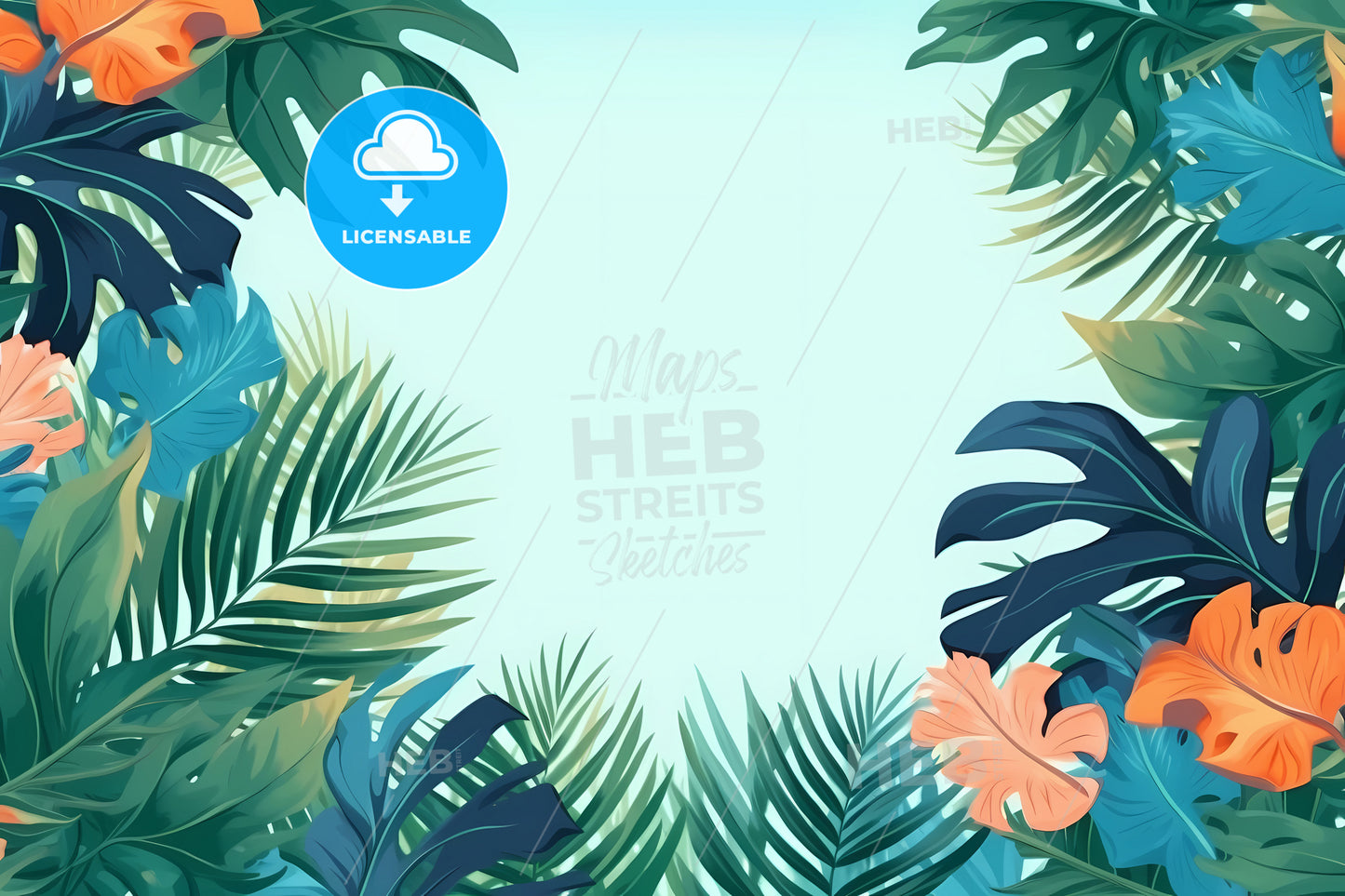 Summer Background With Copy Space, A Frame Of Tropical Leaves