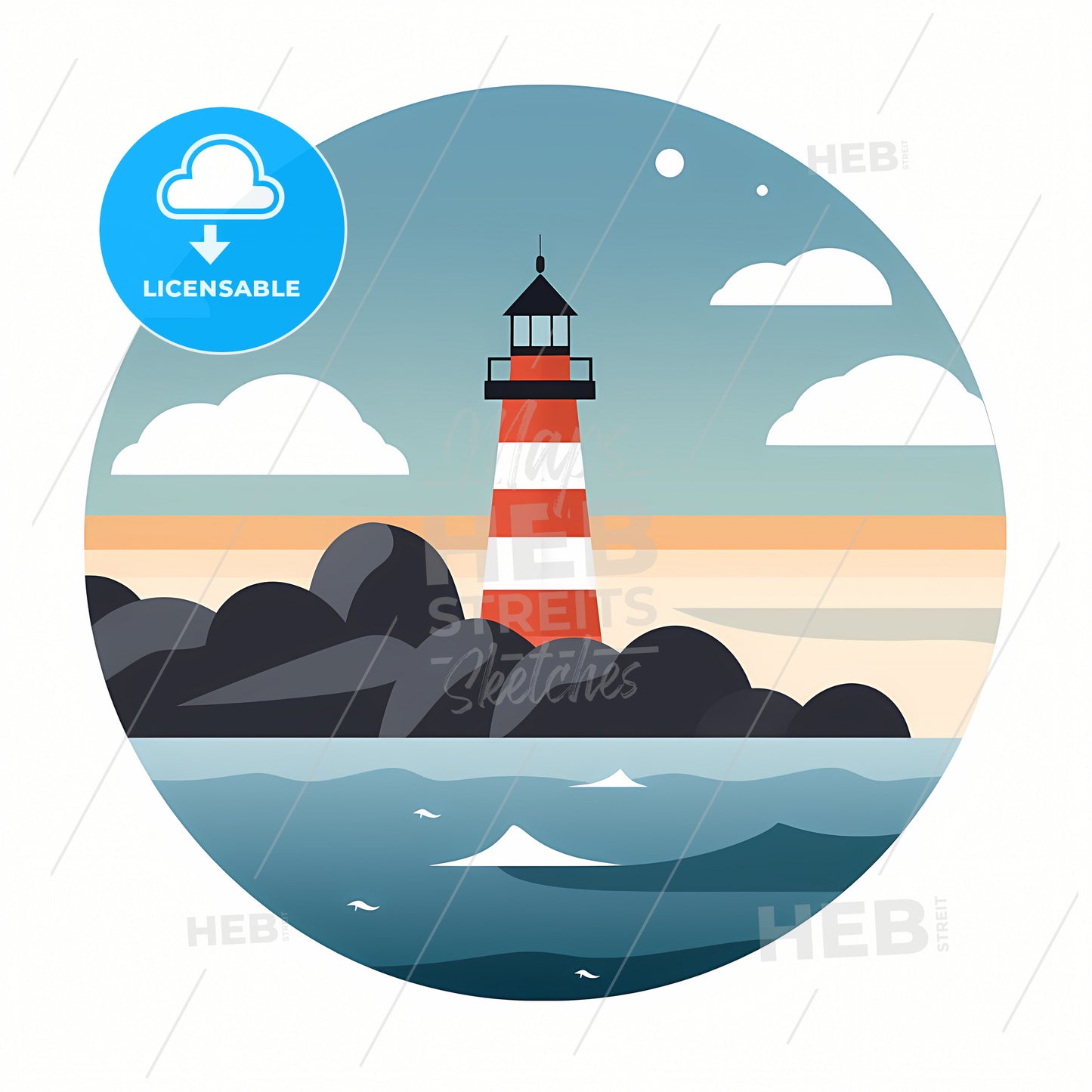 A Sea View, A Lighthouse On A Rocky Island