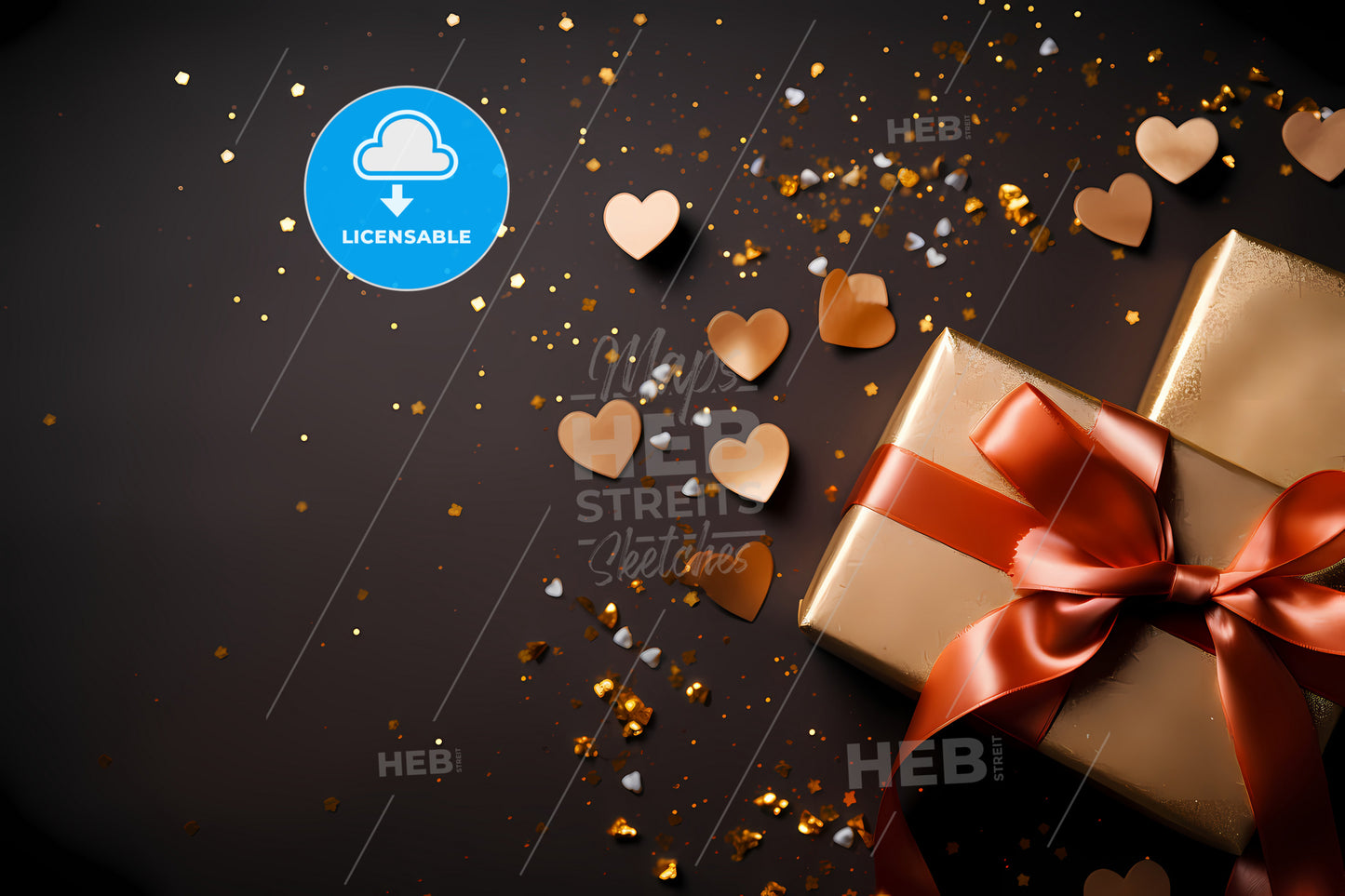 Happy Valentines Day, A Gift Box With A Bow And Small Hearts